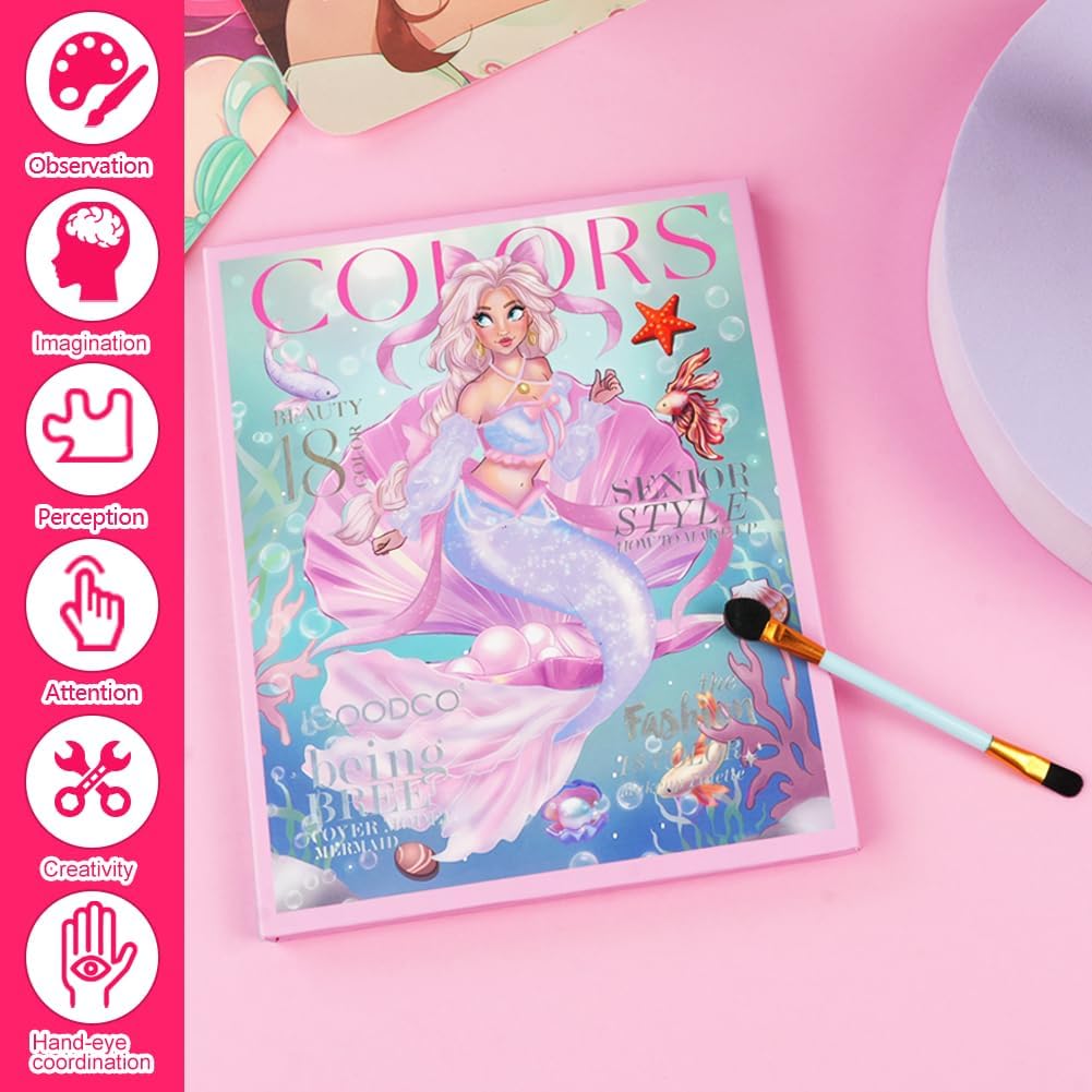 Detalle de Aomig 18-kleuren make-upset voor meisjes, wasbaar met zeemeermindesign