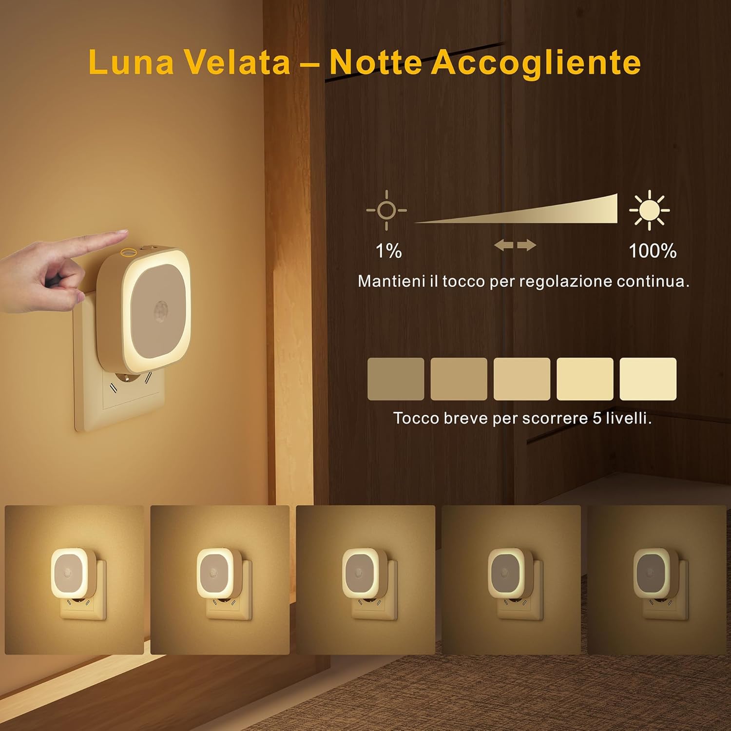 Thumbnail 1 de YUNLEX Luce notturna da presa con sensore di movimento e 3 modalità (2 pezzi), bianco caldo