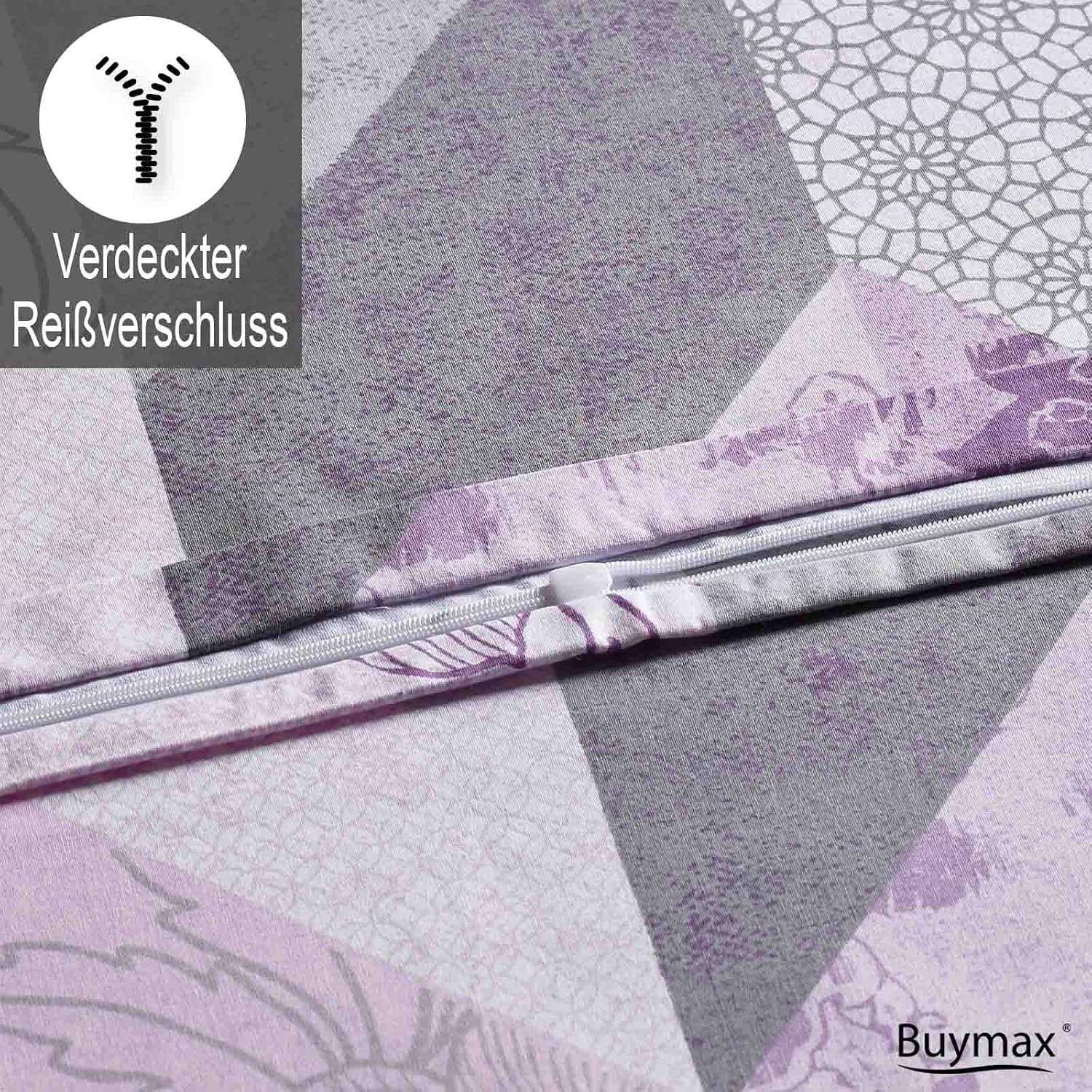 Thumbnail 3 de Buymax® Bettwäsche-Set 200x220 cm aus 100% Baumwolle, 3-teilig mit Reißverschluss (2x Kissen 80x80)