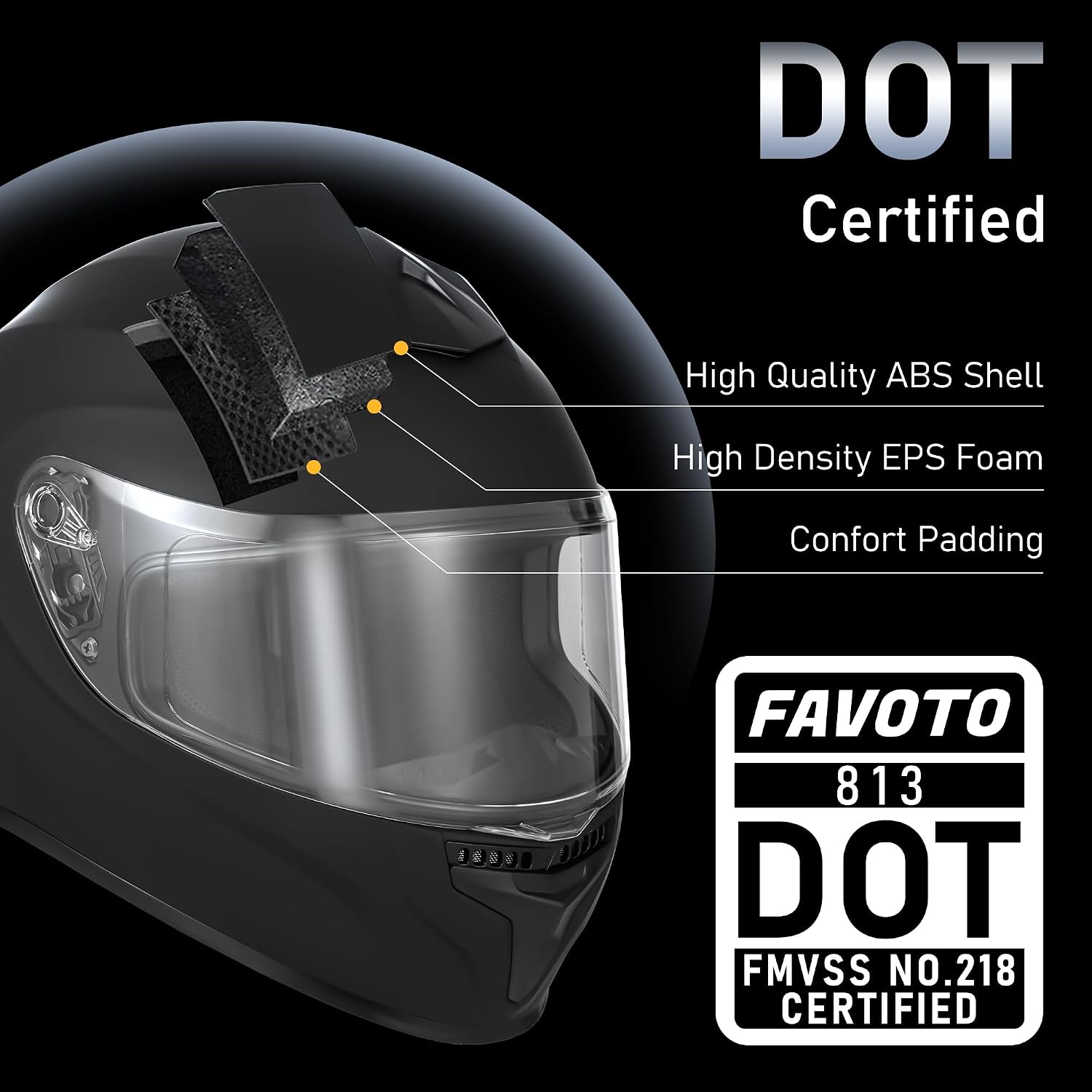 Detalle de Favoto Full Face Motorcycle Helmet with 2 Visors and Anti-Fog Film (DOT Approved), Matte Black, Size Large