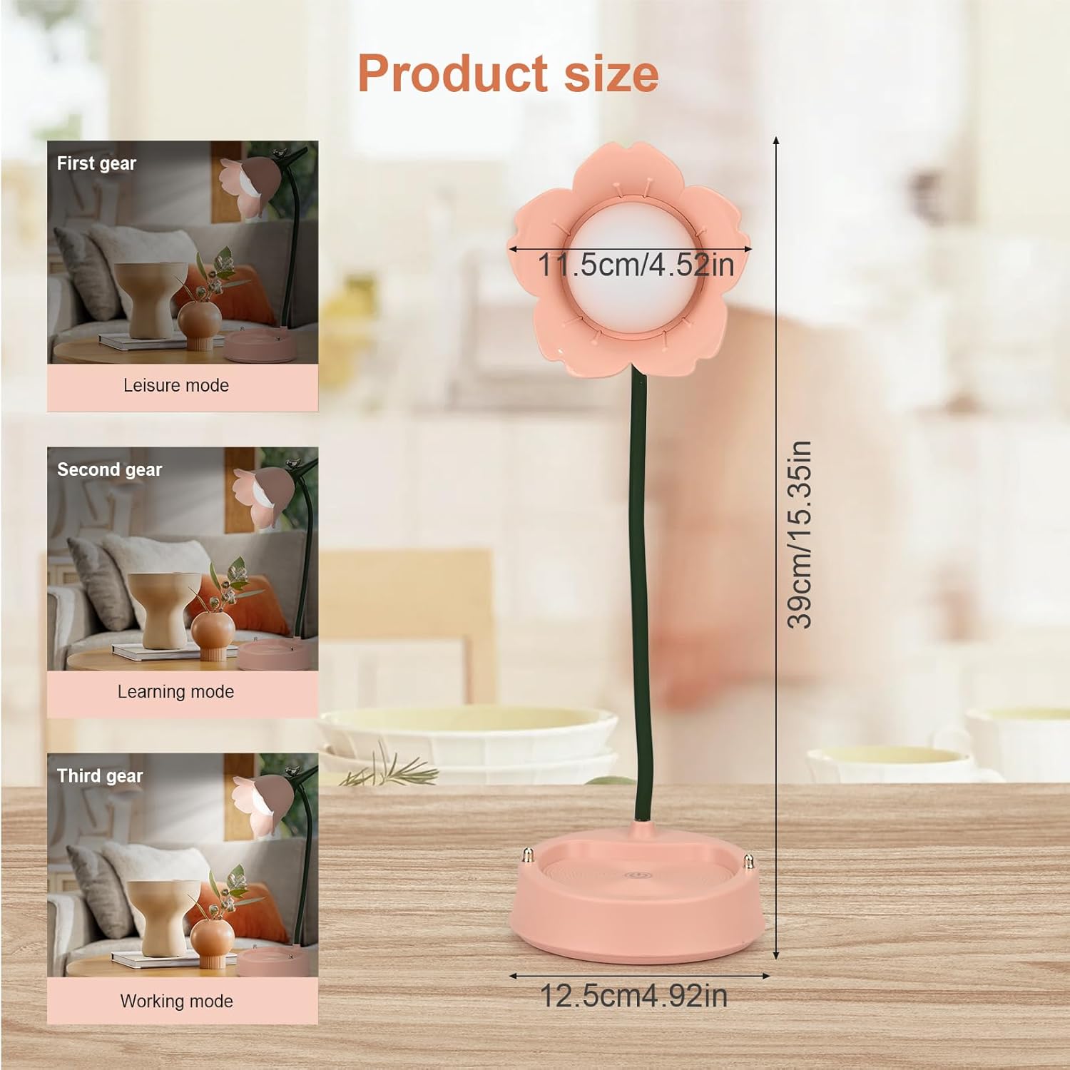 Thumbnail 3 de LED Flower Desk Lamp Cordless Table Light for Children (Pink) with 3 Colour Modes and Dimmable Touch Control