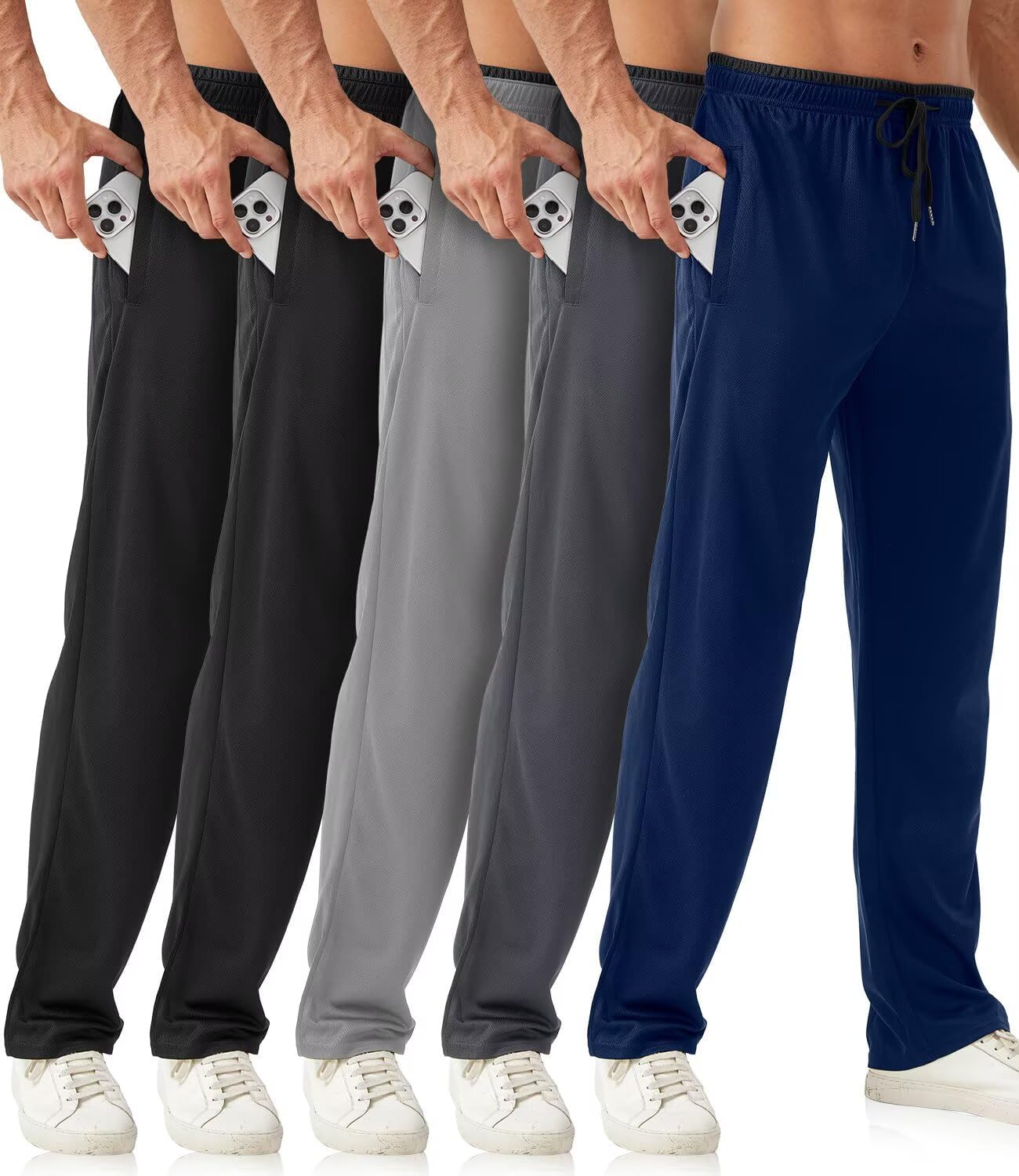 Detalle de OZYJD Men's Mesh Sweatpants, 5-Pack with Zipper Pockets and Open Hem