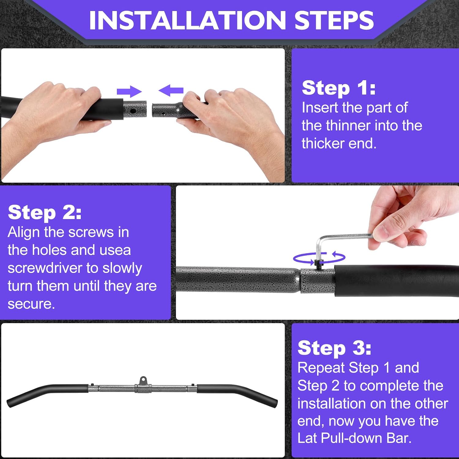 Thumbnail 6 de Turakun Cable Machine Attachments Set: LAT Pulldown Bar, Double D Handles, Tricep Rope & More for Home Gym