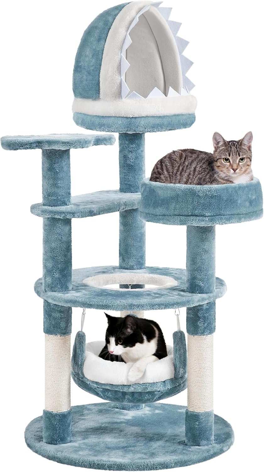 Detalle de Yaheetech Katzenkratzbaum 115 cm blau-weiß