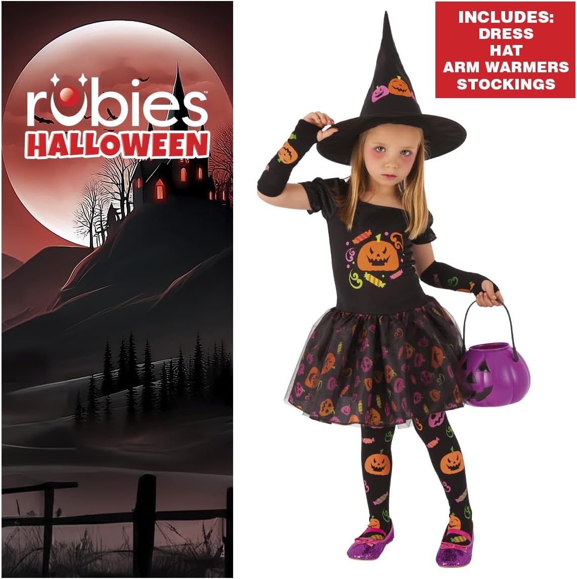 Detalle 2 de Rubies Costume Strega Candy per Bambina 3‑4 anni 🎃