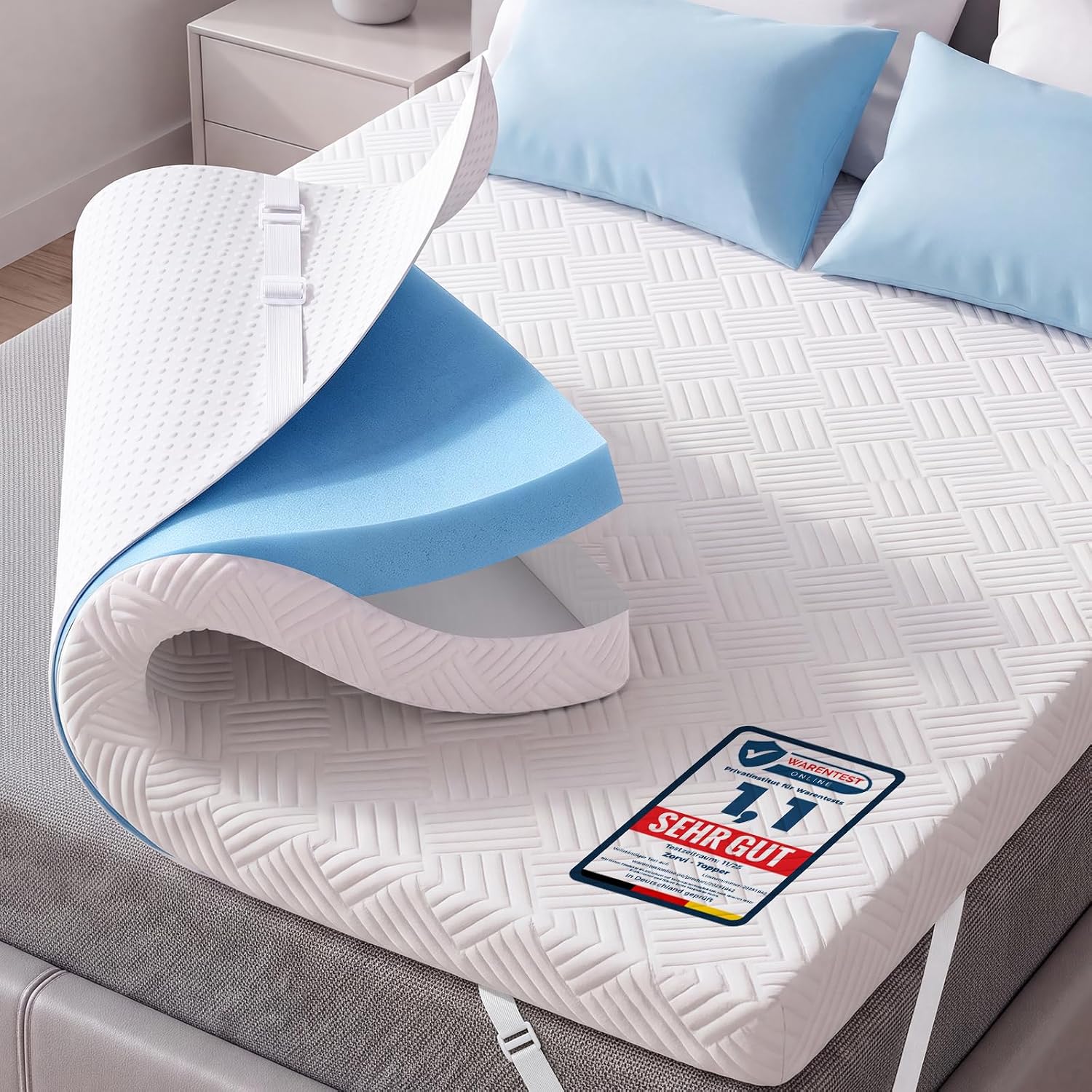 Detalle de Gel Matratzen Topper 180x200 cm – 6 cm Hoch, Gel-Memory-Schaum, atmungsaktiv, OEKO-TEX