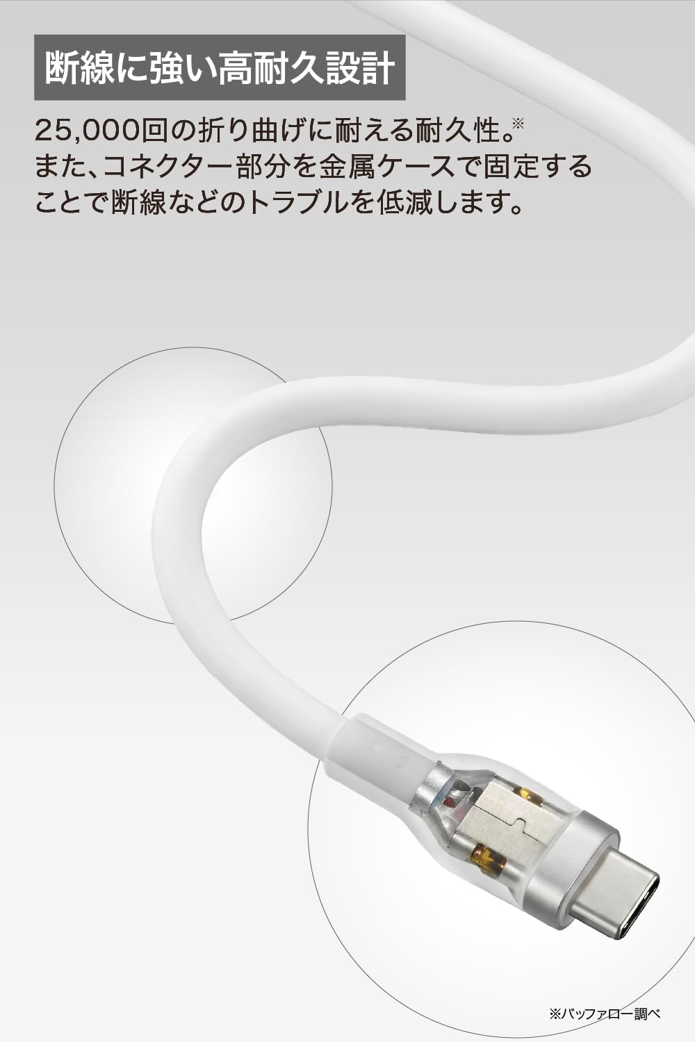 Detalle de バッファロー BSU2CCY2420WH/N USB Type-Cケーブル 2m・ホワイト、PD 240W対応