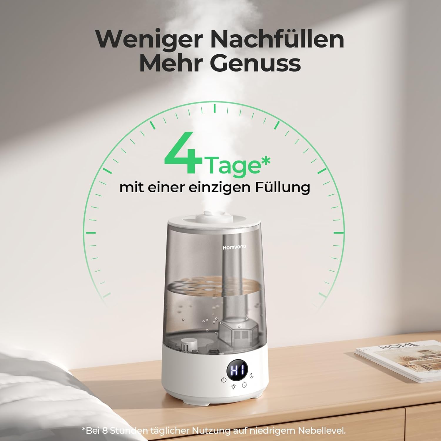Detalle 2 de Homvana Luftbefeuchter Schlafzimmer Top-Fill 3.6 L 34 h ⌚ ⏎