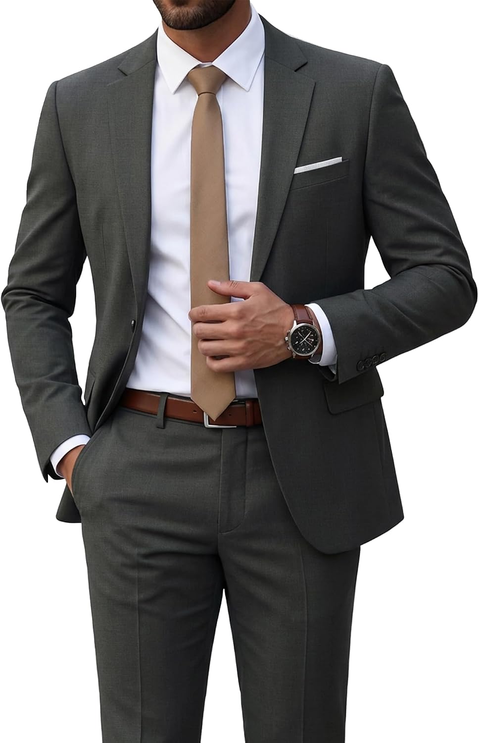 Detalle de YND Men's 2 Piece One-Button Slim Fit Suit