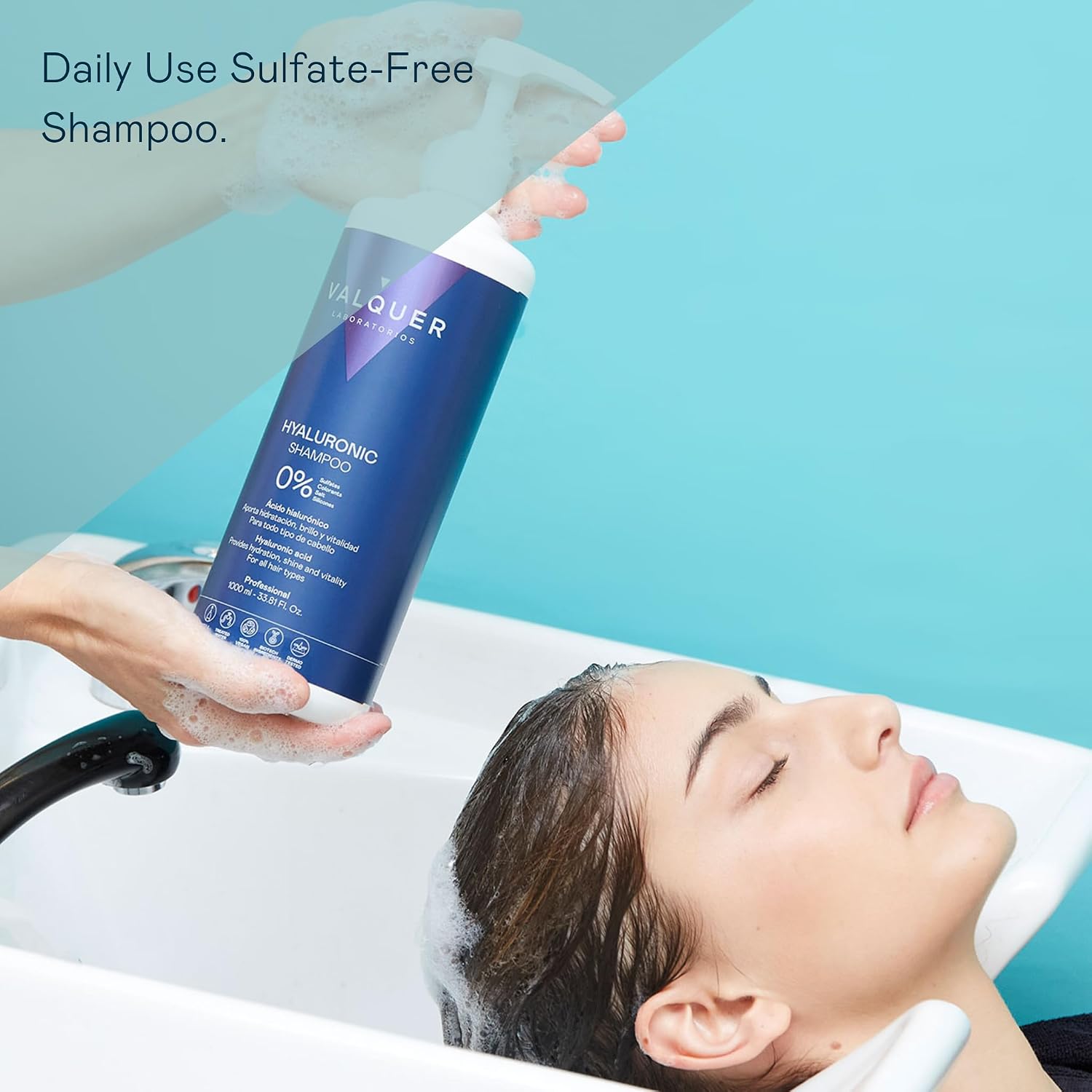 Detalle de Valquer Hyaluronic Acid Shampoo, 1 L, with Vegetable Keratin and a Sulphate-Free Formula