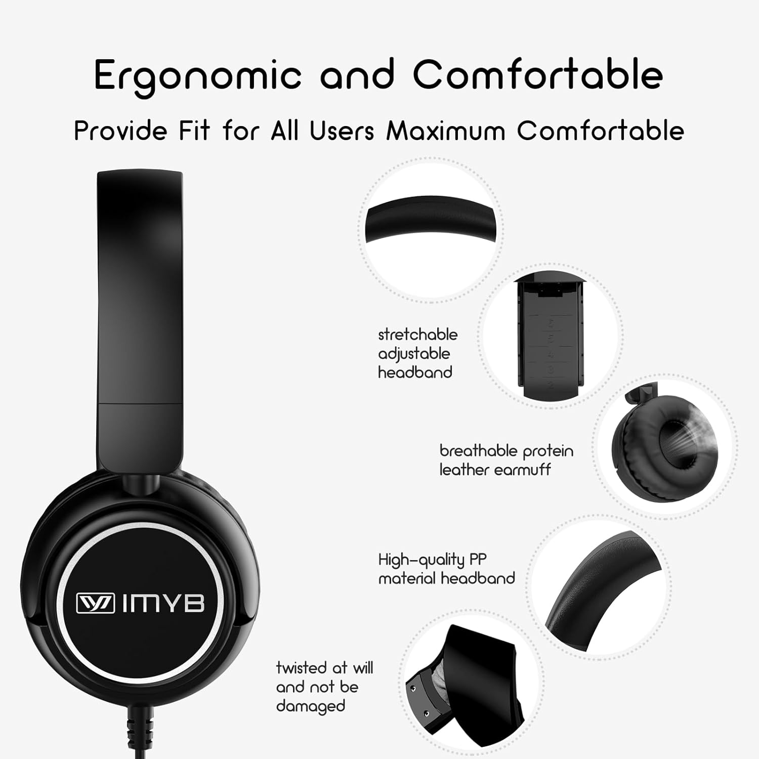 Thumbnail 5 de IMYB Kids Headphones Wired: Foldable, Safe-Listening On-Ear Headphones for Children