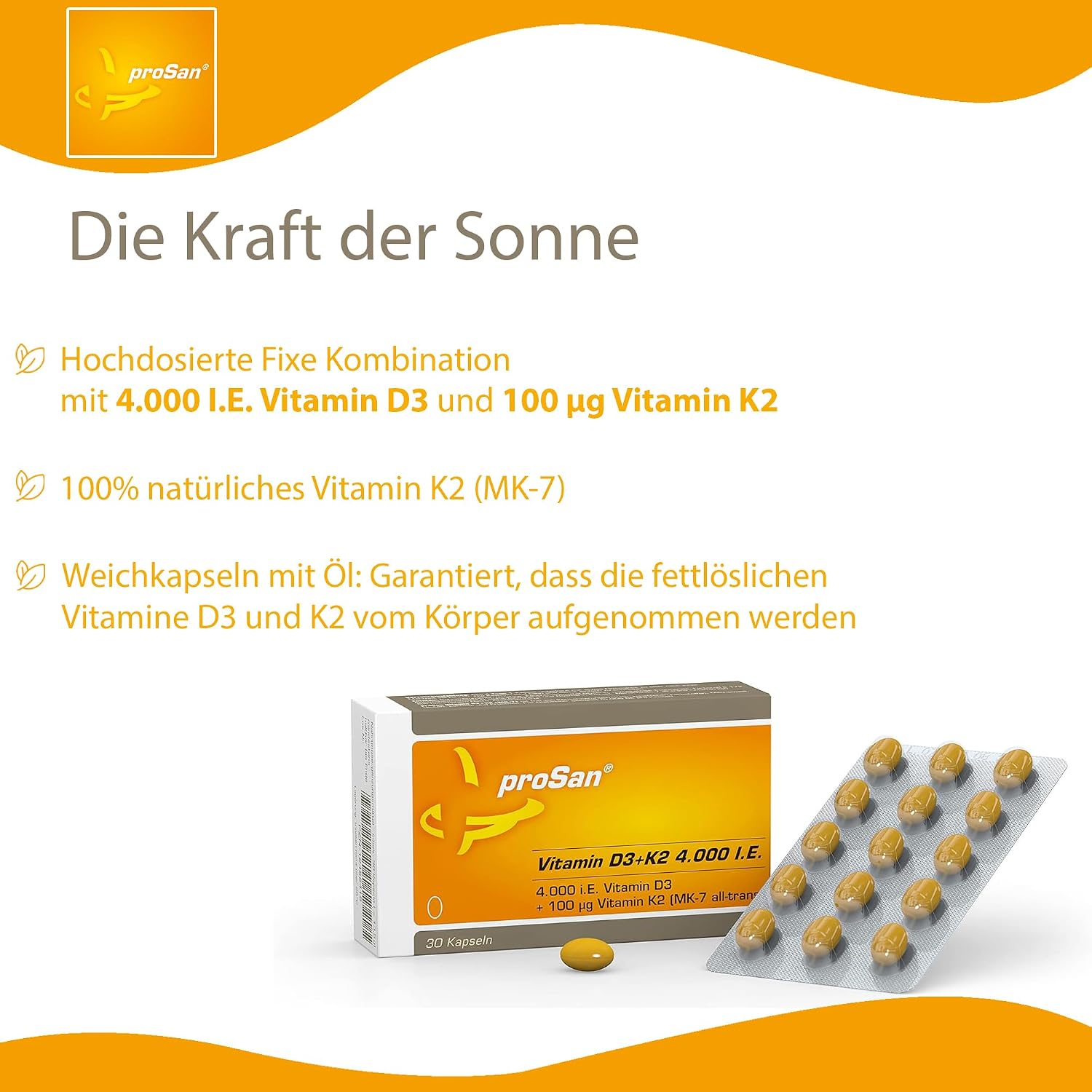 Thumbnail 2 de proSan Vitamin D3+K2 4.000 IE Kapseln