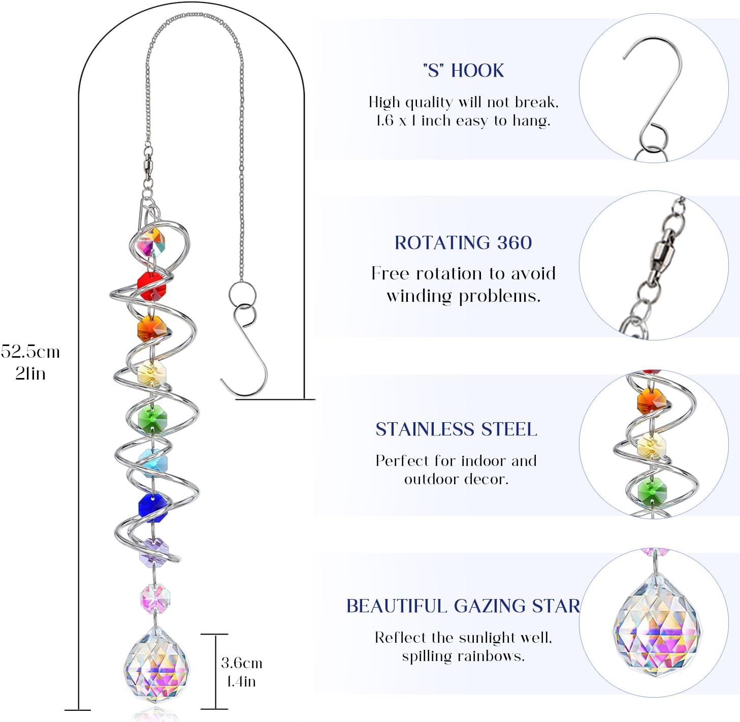 Thumbnail 5 de H&D HYALINE & DORA 5 Pack crystal sun catchers wind spinners for windows, gardens and indoor décor