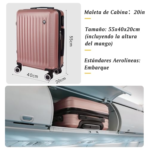 Detalle de ARTREE Maleta de Cabina 55x40x20 cm Oro Rosa | Trolley rígido, 4 ruedas 360°, cerradura y tirador telescópico
