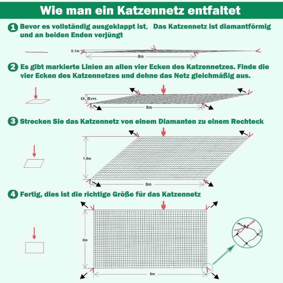 Detalle de Tatamiyya Katzennetz Balkon 8x3m: Drahtverstärkt, UV-beständig & sicher – inkl. Montagematerial