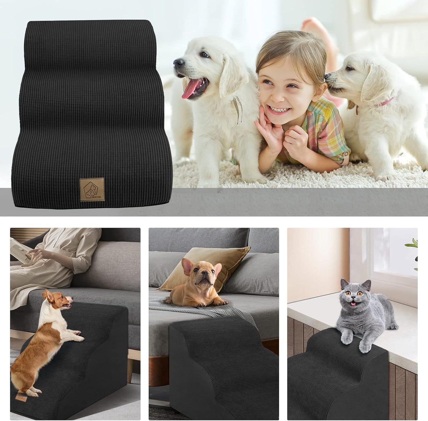 Thumbnail 5 de 3-Step Dog Stairs for Sofa and Bed – Non-Slip Foam Ramp for Small Pets