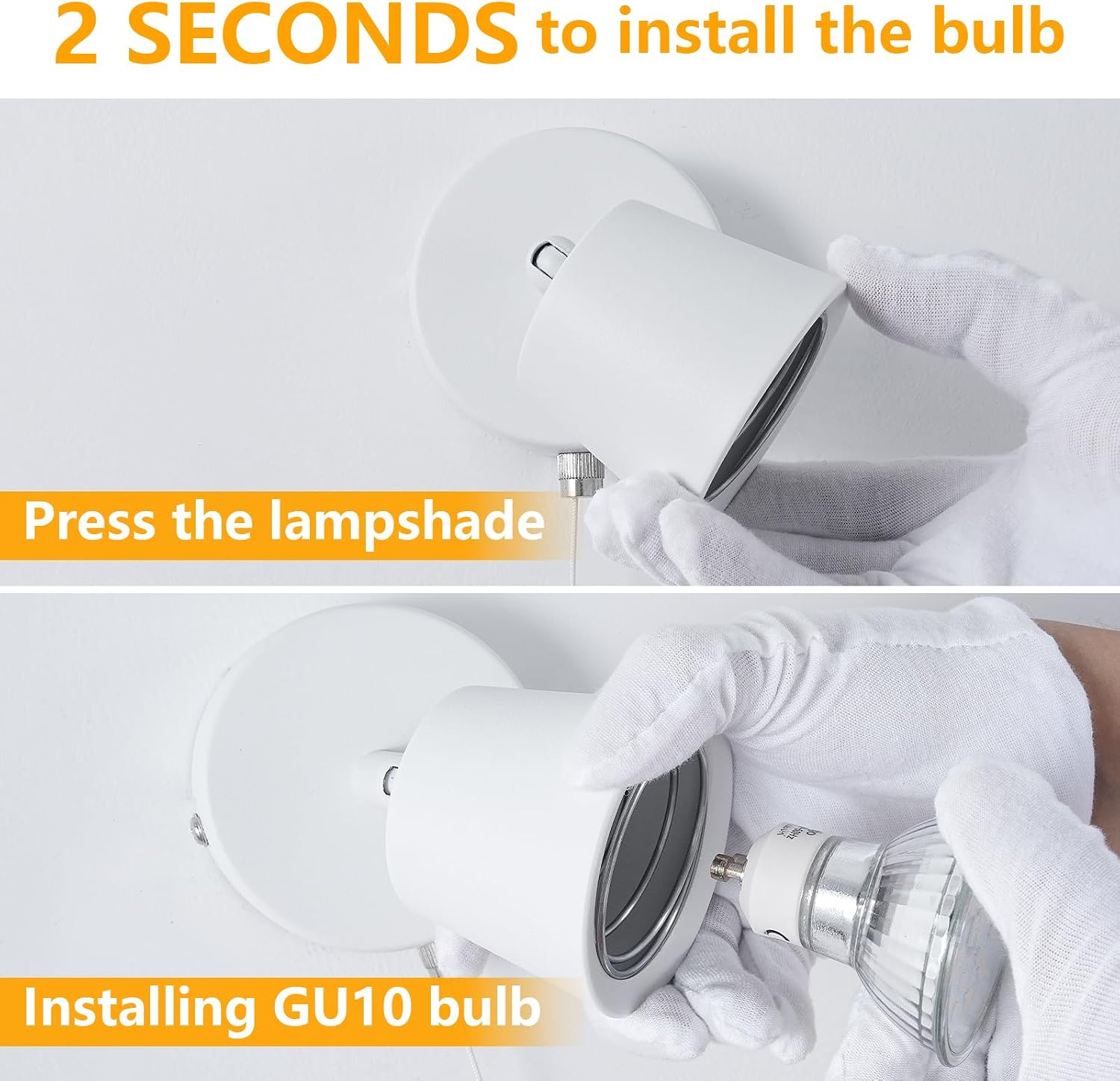 Thumbnail 2 de TaFiCo DK0076 witte wandlamp met GU10-fitting en trekschakelaar