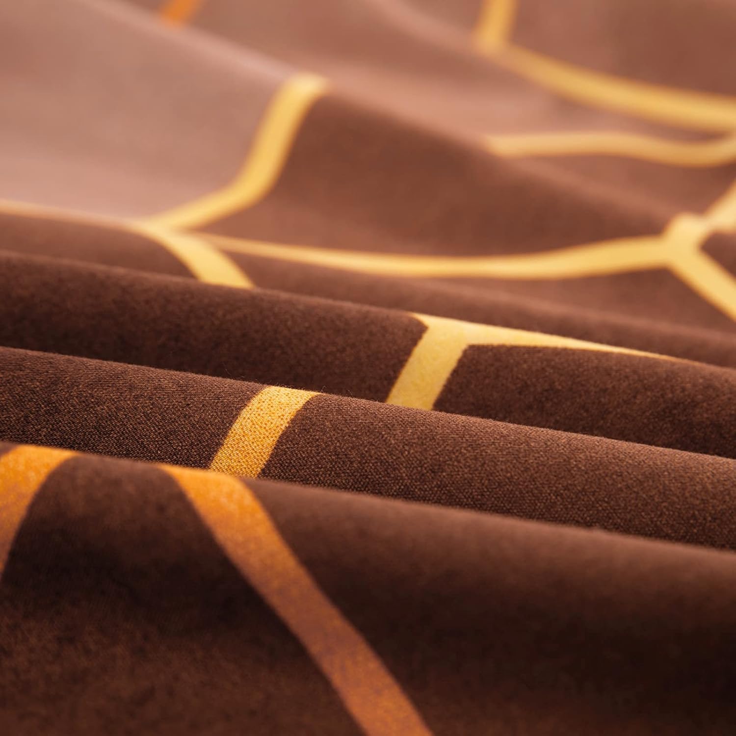 Thumbnail 6 de DJY Brown Geometric Duvet Cover Set (King, 220 x 230cm) – Reversible Golden Stripes, Zip Closure