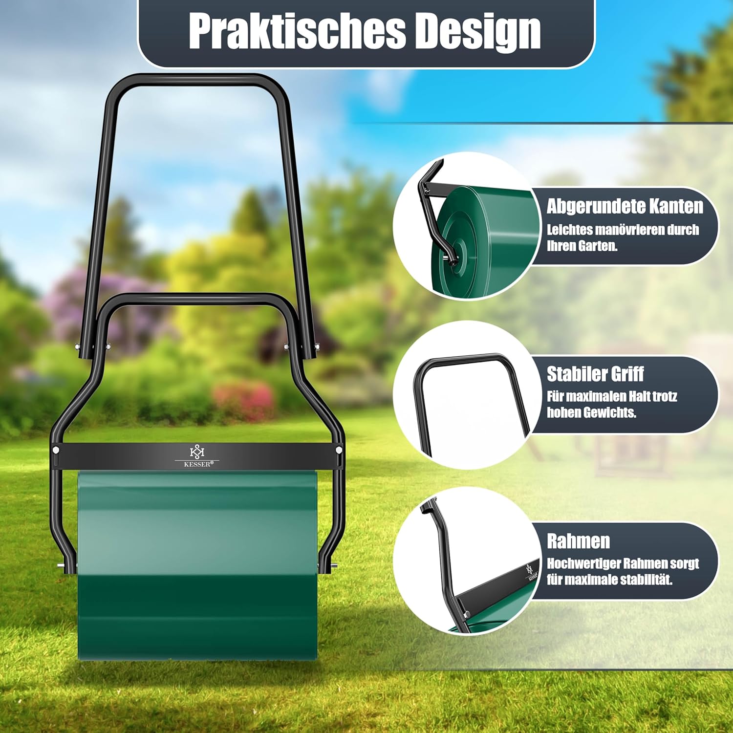 Thumbnail 4 de KESSER® Rasenwalze Metall, befüllbar mit Wasser oder Sand, 60 Liter Füllvolumen, 50 cm Arbeitsbreite – inkl. Handschuhe