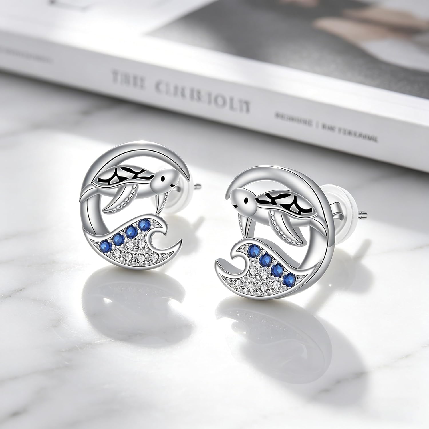 Detalle de BerriBling Boucles d'oreilles Tortue en argent sterling 925 – design élégant pour femmes et filles