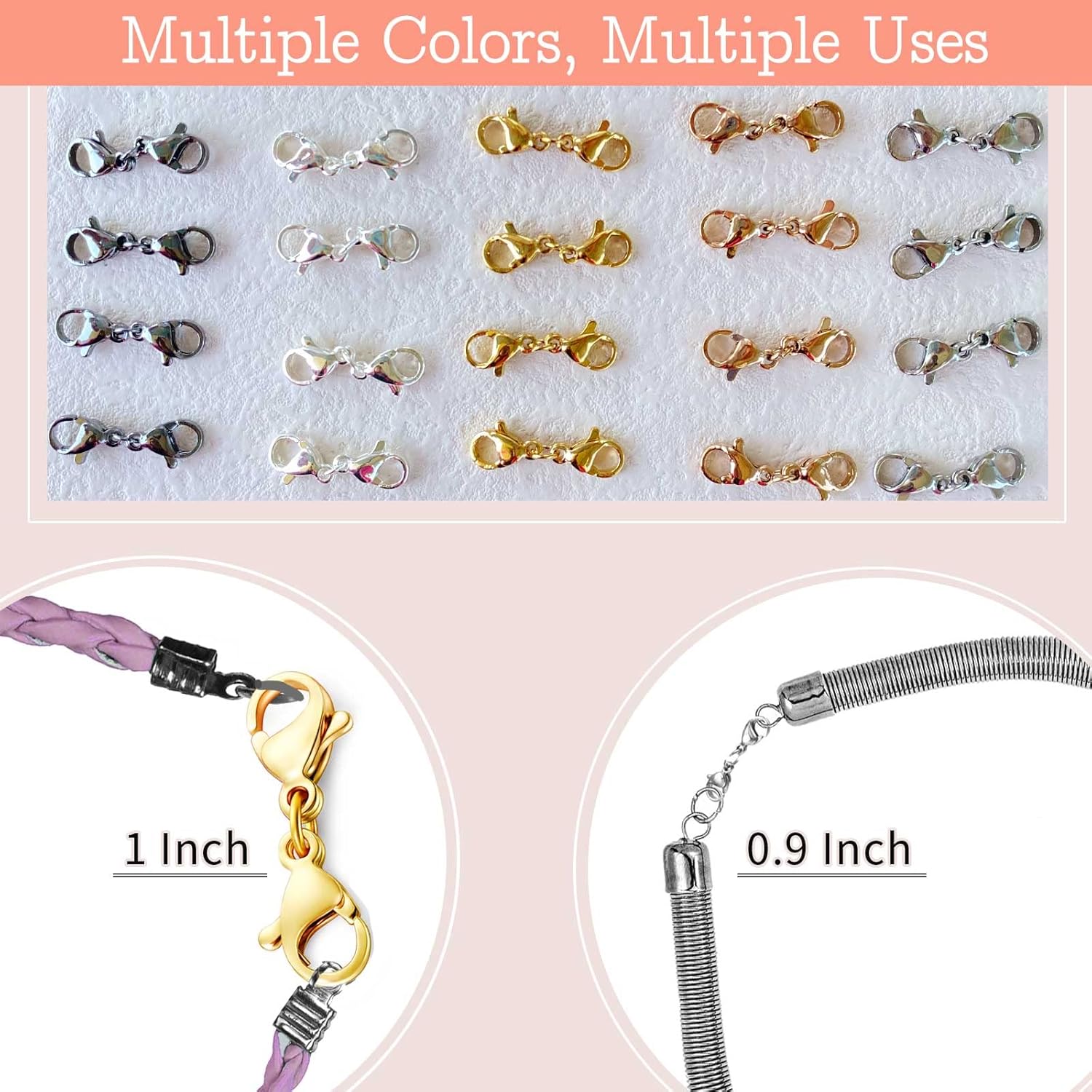 Detalle de OHINGLT 01 Double Lobster Clasp Extenders, Stainless Steel, 8-Piece Set