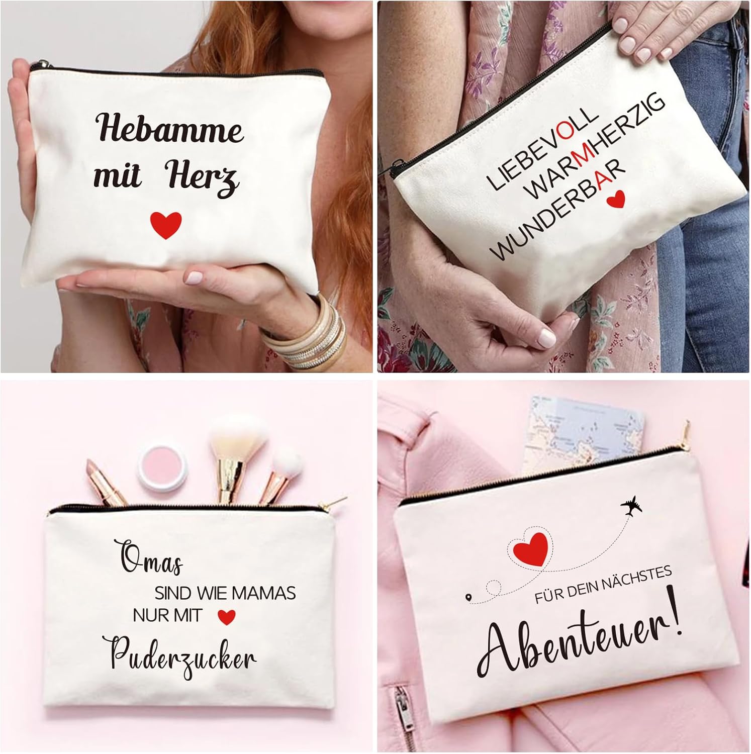 Detalle de hamatata Oma Geschenk: Canvas Tragetasche mit Kosmetiktasche – personalisiertes Geschenk zur Geburtstage, Muttertag und mehr
