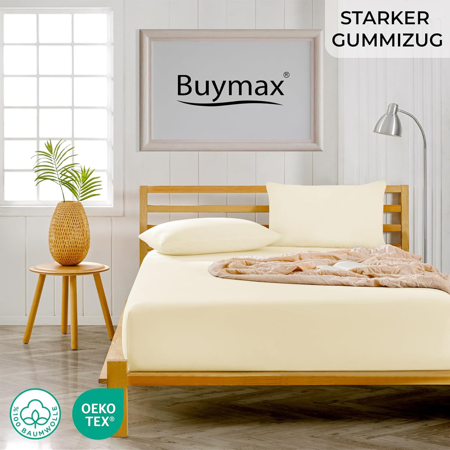 Thumbnail 1 de Buymax Spannbettlaken 80x200 cm Doppelpack – Jersey aus 100% Baumwolle, Beige