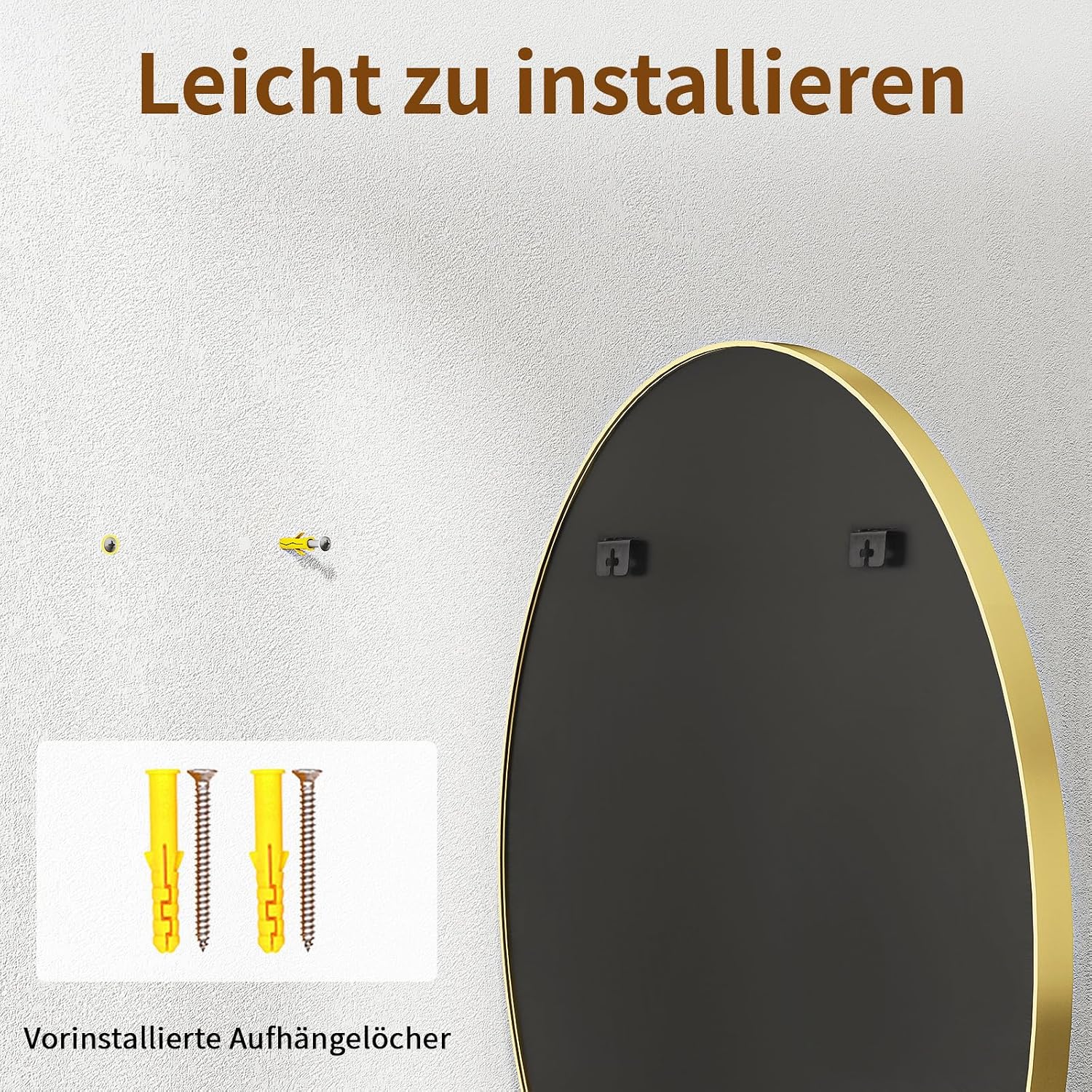Detalle de BEAUTYPEAK 90 cm runder Wandspiegel mit Aluminiumrahmen (gold) – bruchsicheres Glas für Bad, Schlafzimmer & Wohnzimmer