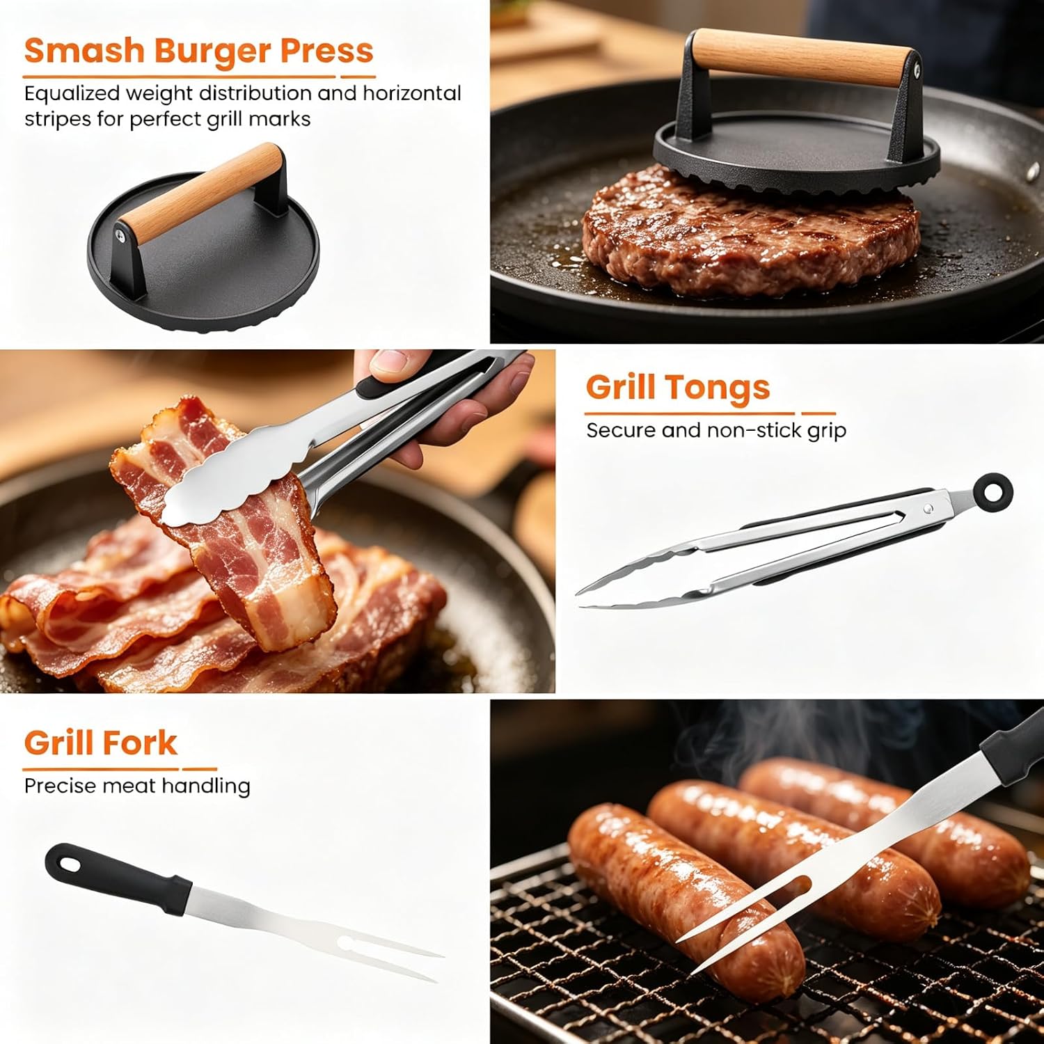 Detalle de CenGoes BBQ Griddle 32-Piece Stainless Steel Flat-Top Grill Tool Set
