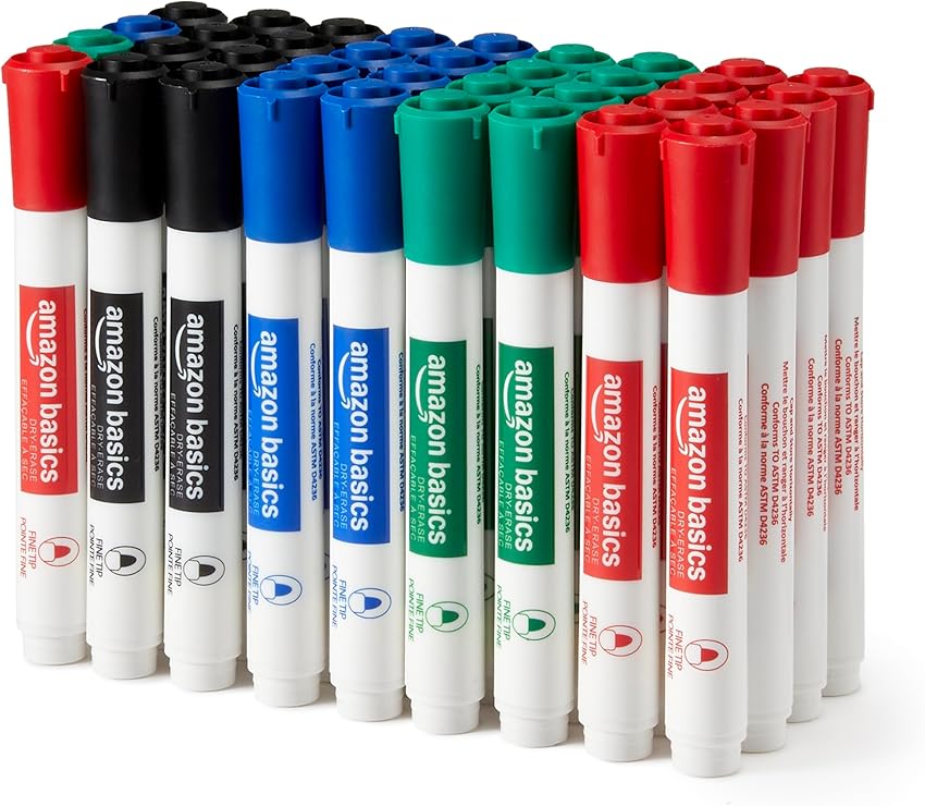 Detalle de Amazon Basics Low-Odor Dry Erase, punta fina 36 unidades 🖊