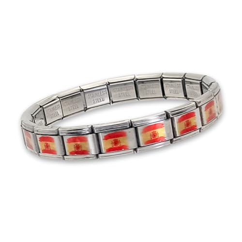 Imagen de Feyma Pulsera con bandera de España (escudo) de eslabones en acero inoxidable – Regalo simbólico elegante en OfertitasTOP