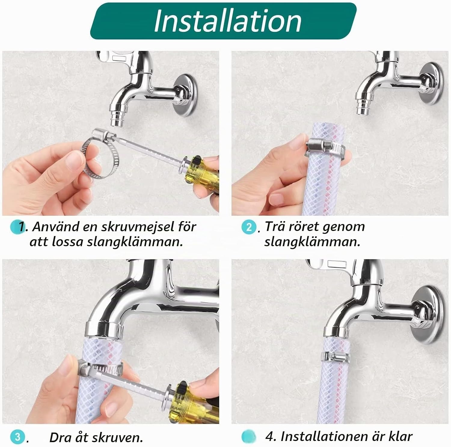 Detalle 1 de Leryati LY-SS118-140-4 slangklämmor, 118–140 mm, 304 rostfritt stål, 4-pack