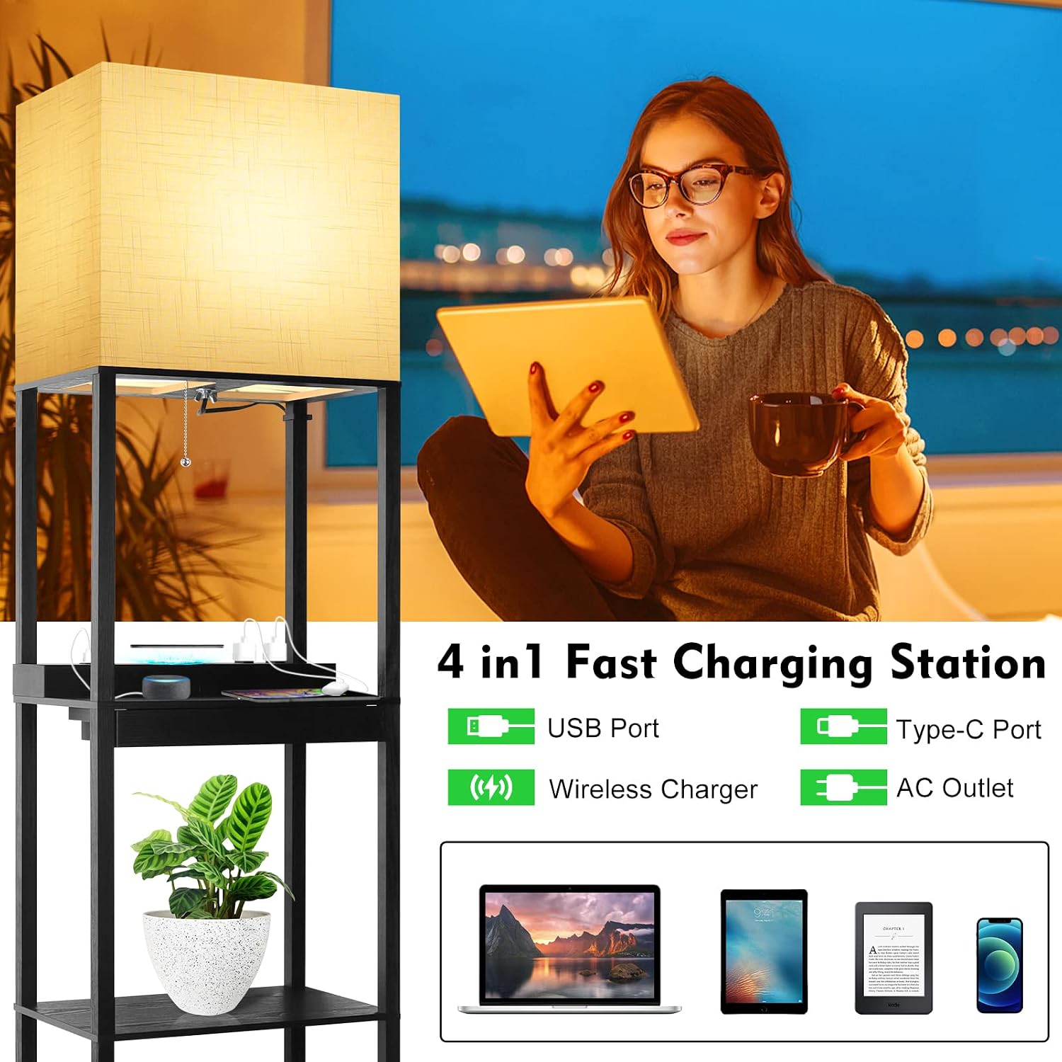 Thumbnail 1 de RUNTOP Plus Floor Lamp with Shelves, 15W LED Bulb