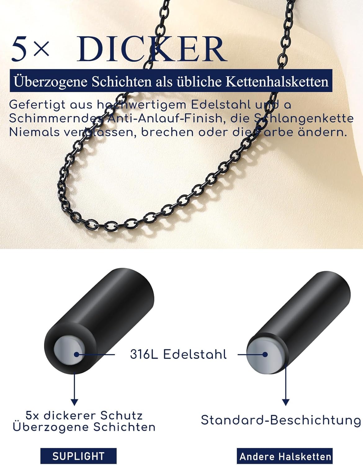 Thumbnail 1 de Suplight Gliederkette Damen ohne Anhänger aus Edelstahl 316L – Charm Choker Kette mit Verlängerung