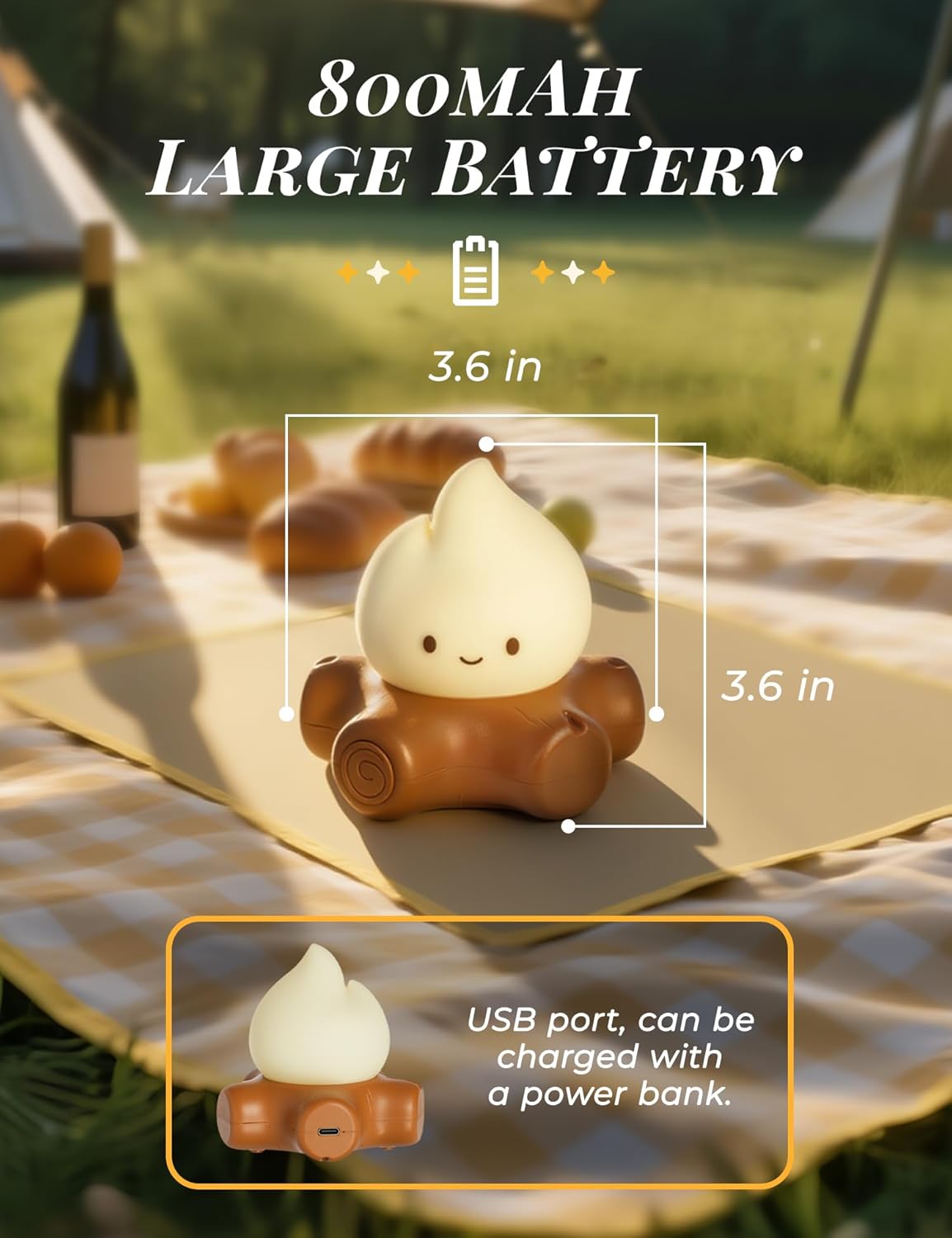 Detalle 2 de IHALO Nachtlicht für Kinderzimmer – USB-Aufladung, dimmbar, Silikon-Lagerfeuer-Design
