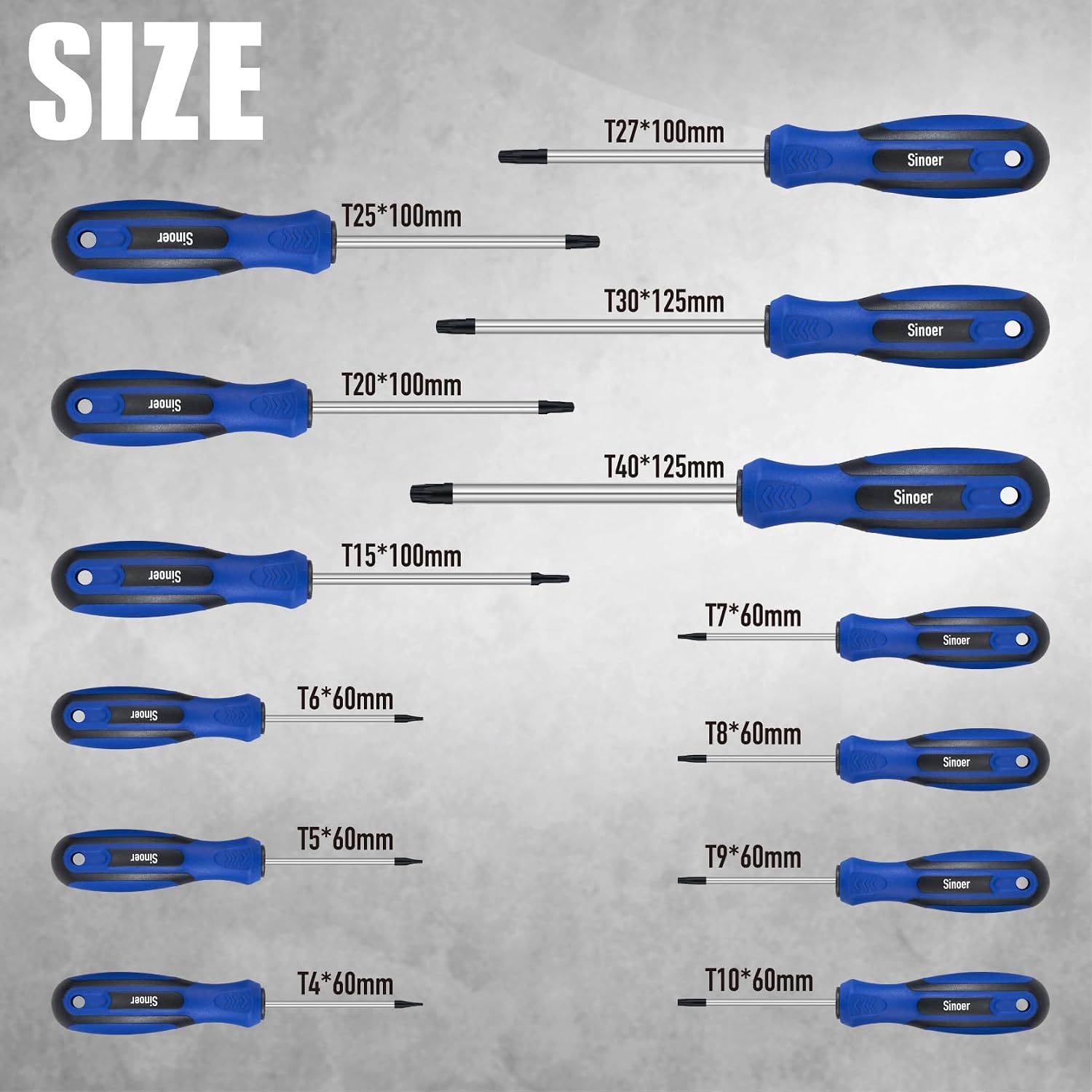 Detalle de Sinoer set di cacciaviti magnetici Torx da 13 pezzi (T5–T40) in acciaio CR-V