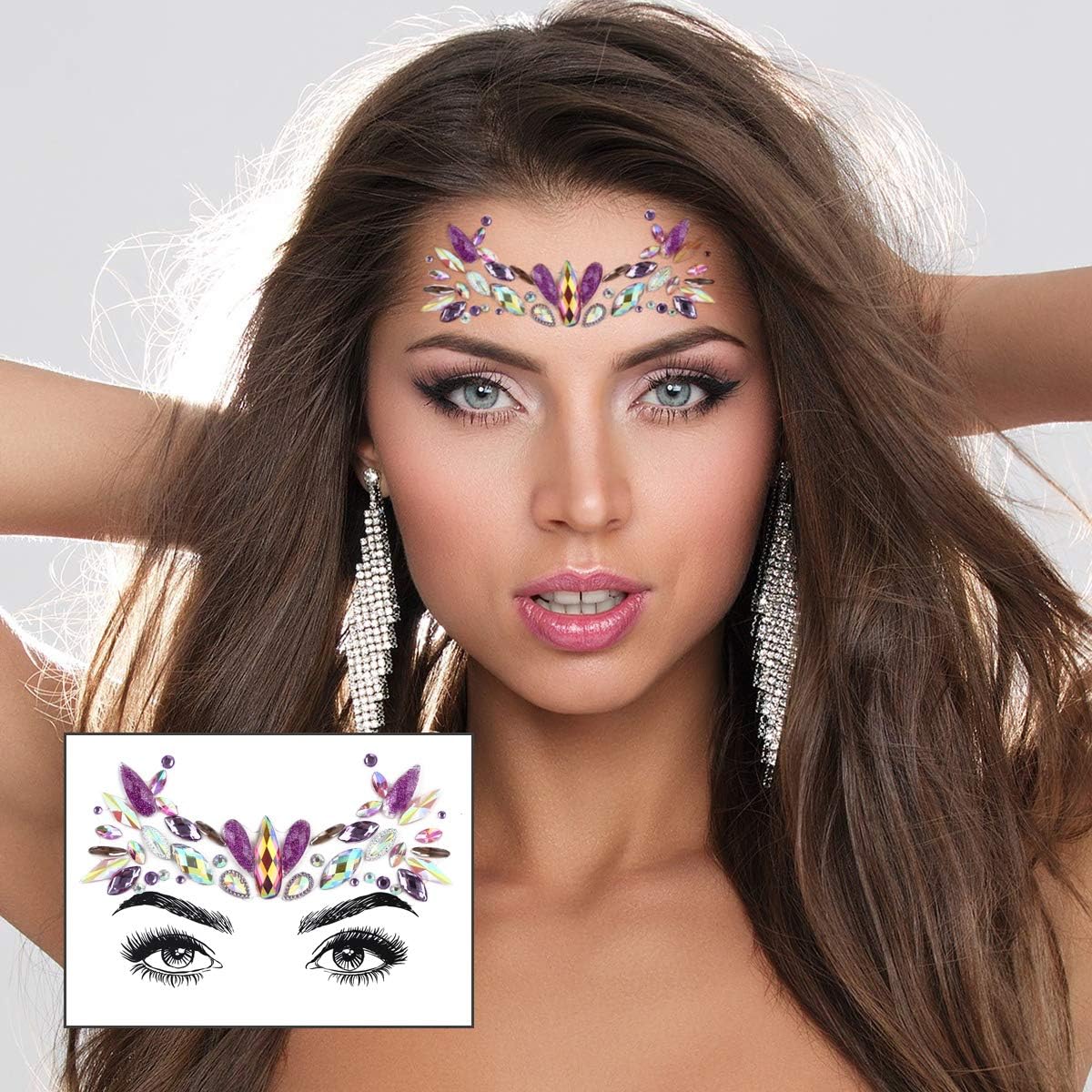 Detalle de URAQT Viso Gemme adesive con strass glitter (6 pezzi) per festival e look corpo