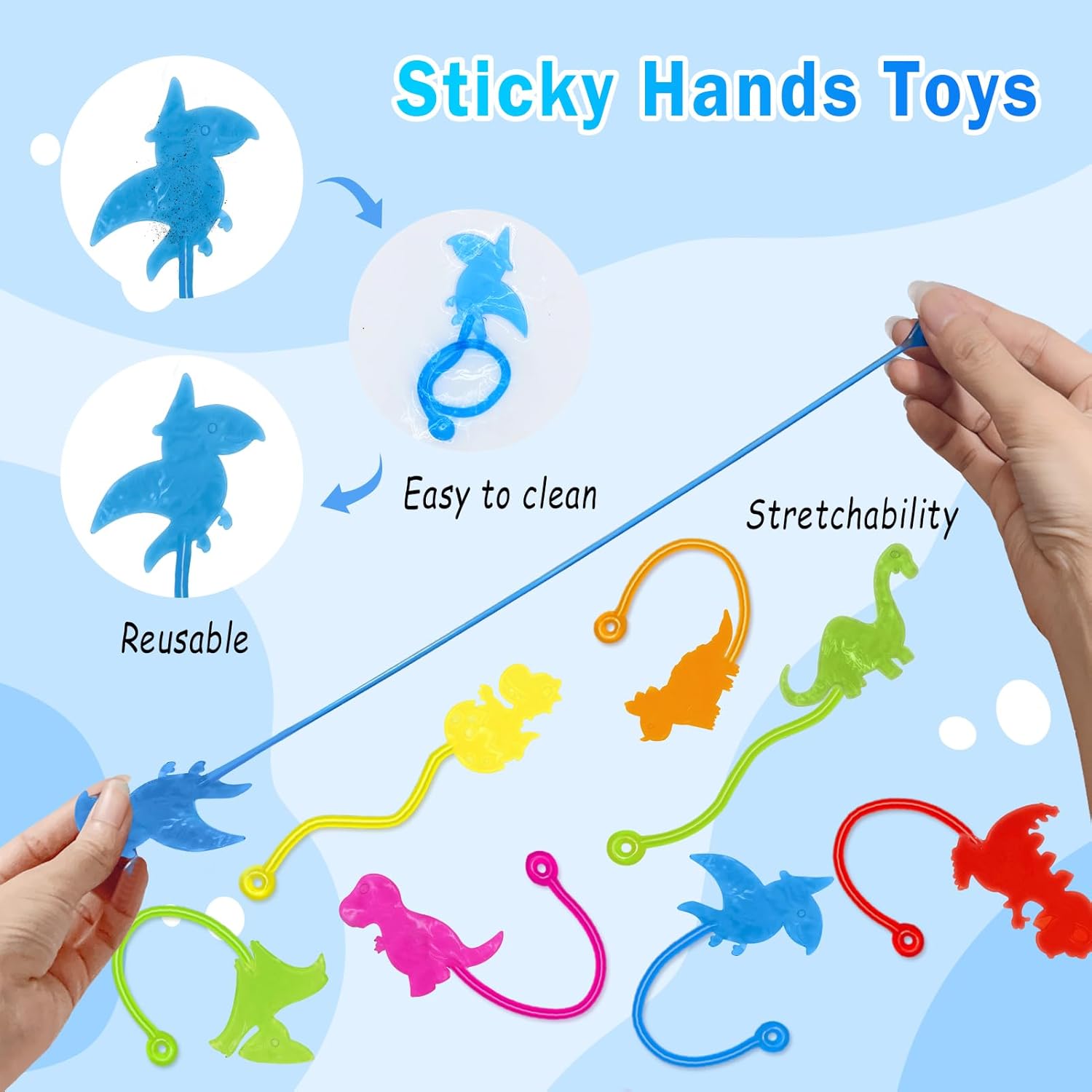 Detalle 2 de Dinosaur Sticky Hands Bulk (36 PCS) Stretchy Dino Sticky Hand Party Favors