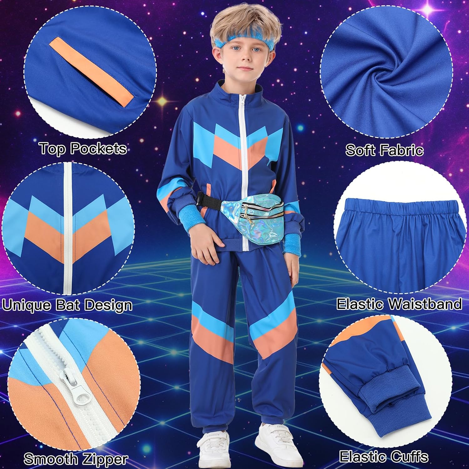 Detalle de Ezuwail Kids’ 80s/90s Unisex Tracksuit Costume, 6-Piece Set