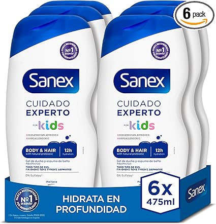 Sanex Kids Gel de Ducha 🌿 Pack 6 x 475ml Hipoalergénico