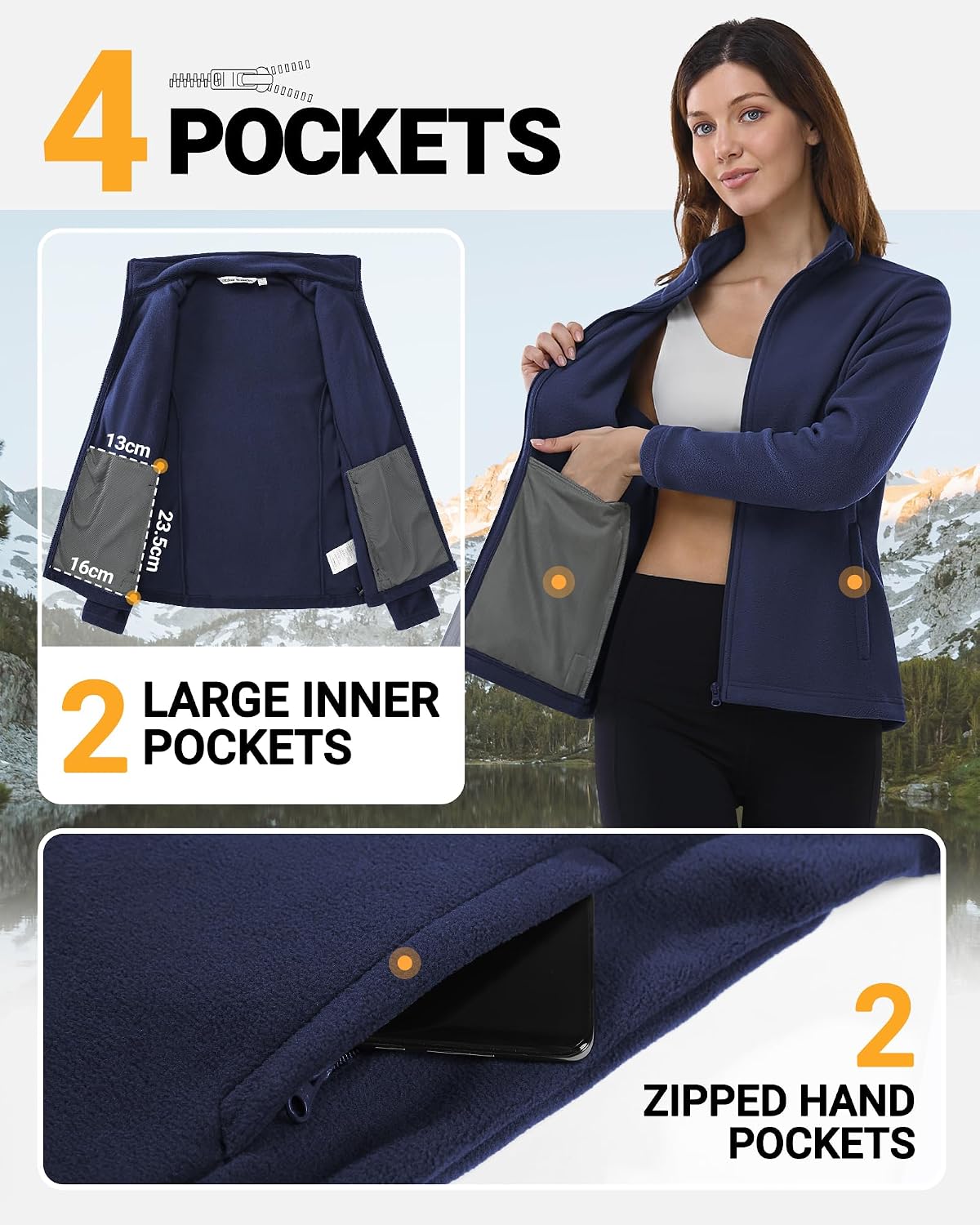 Detalle de Outdoor Ventures Womens Fleece Jackets: Lightweight Warm Full Zip Coat with 4 Large Pockets