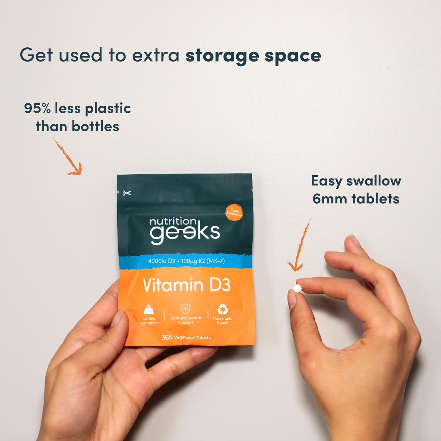 Detalle de Nutrition Geeks Vitamin D3 4000 iu + Vitamin K2 MK7 100μg Tablets — 365‑Day Supply