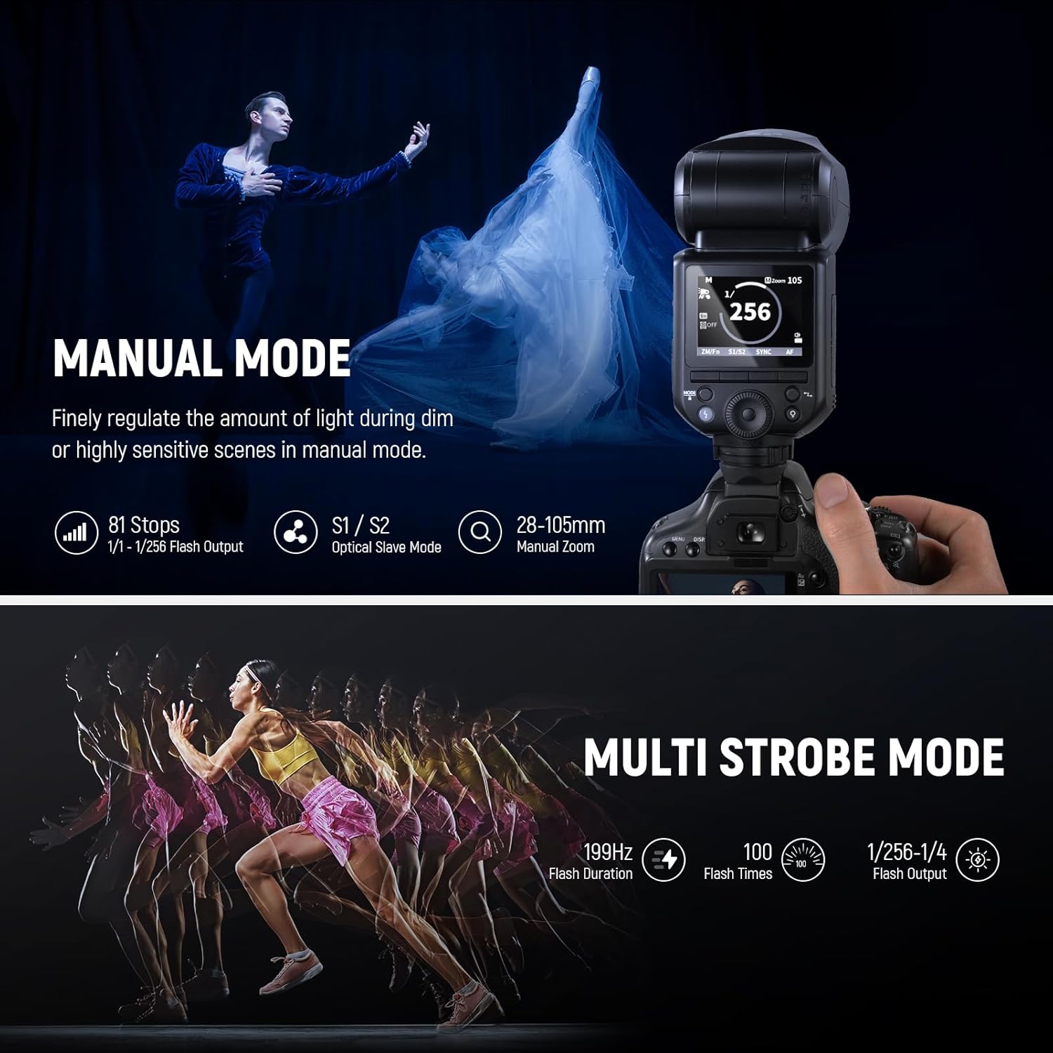 Detalle de NEEWER Z2-C Flash Speedlite TTL tête ronde 2,4G compatible Canon, HSS 1/8000s, TCM TTL/M