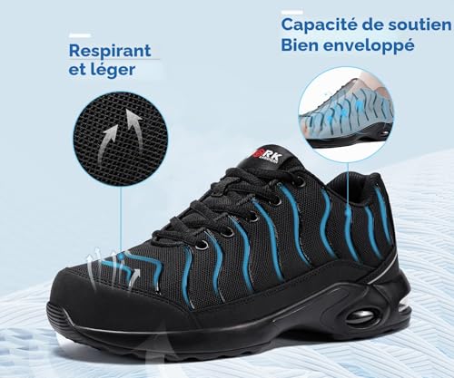 Detalle de LARNMERN Chaussures de Sécurité pour Hommes et Femmes – Basket de Sécurité avec Embout Acier et Semelle Résistante