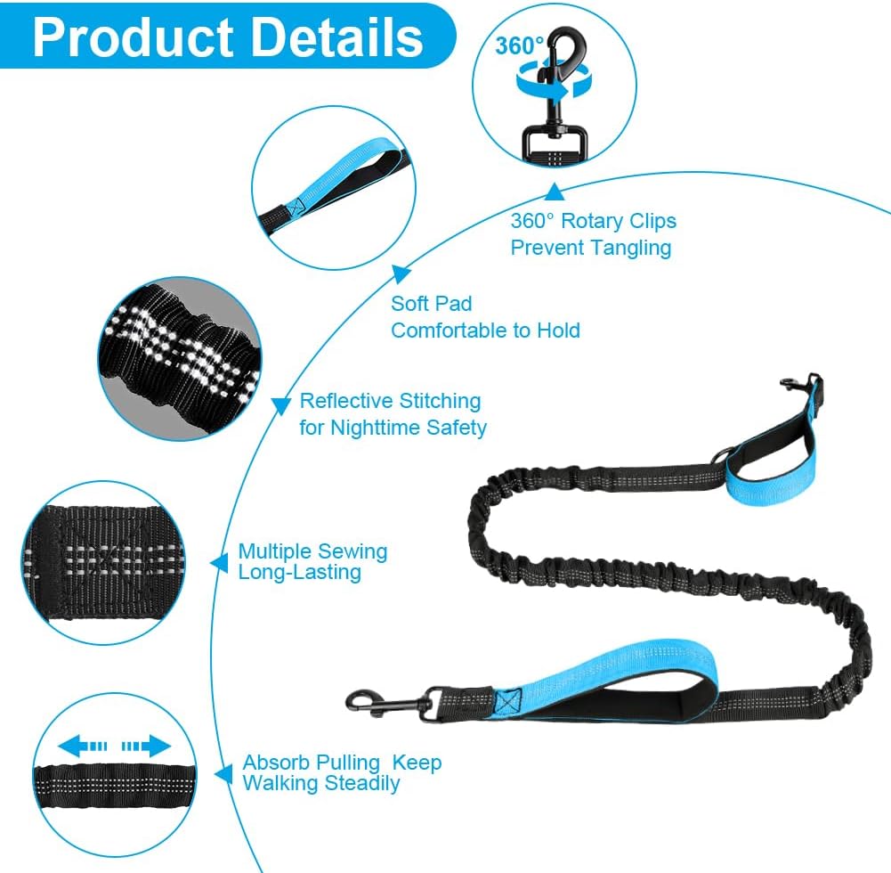 Detalle de OFFCUP Main Libre Chien — Laisse Canicross mains libres avec ceinture réfléchissante (Bleu Clair)