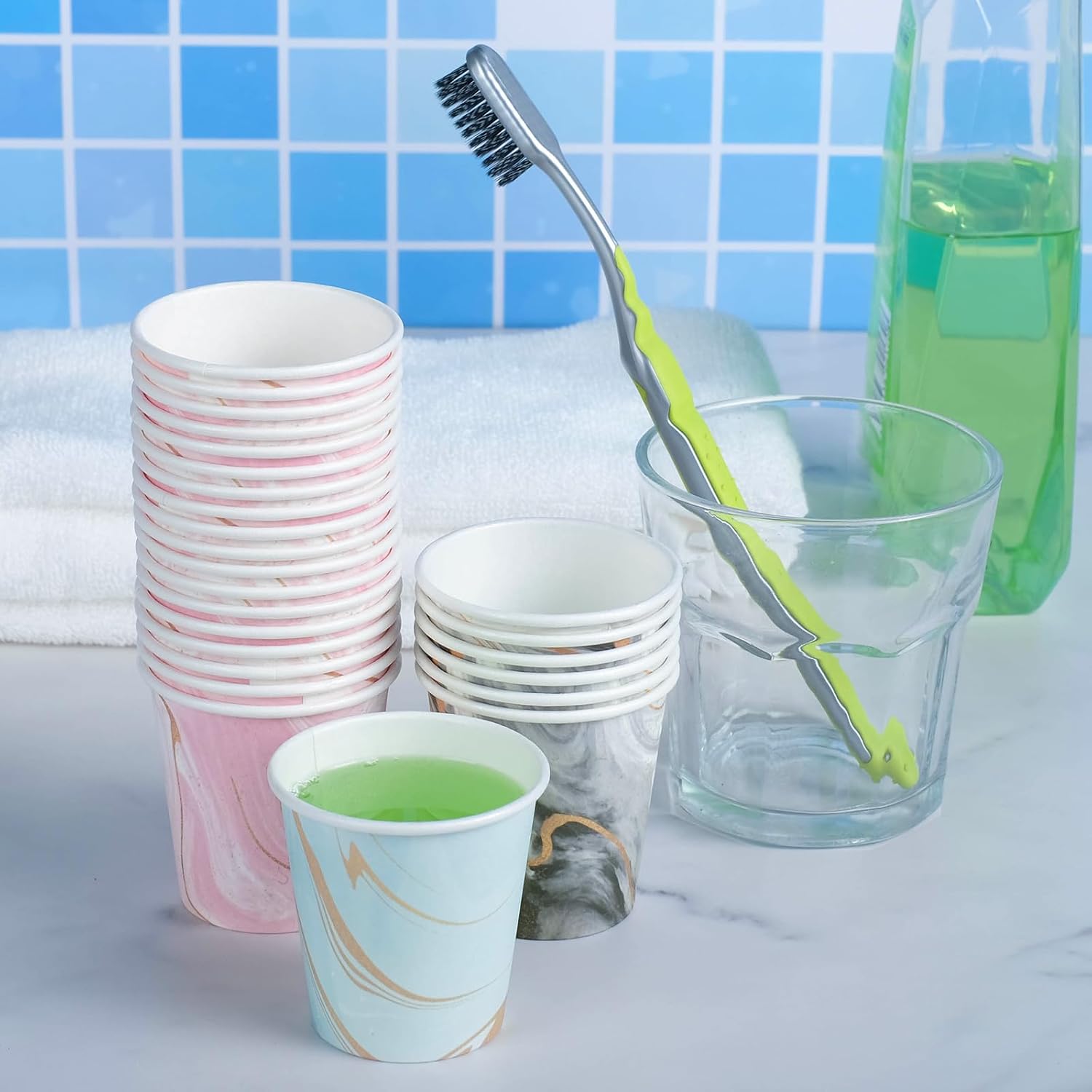 Thumbnail 3 de Huifany 600 Pack 3 oz Paper Cups — Colorful Marble Bathroom Cups for Mouthwash, Espresso, and Small Snacks