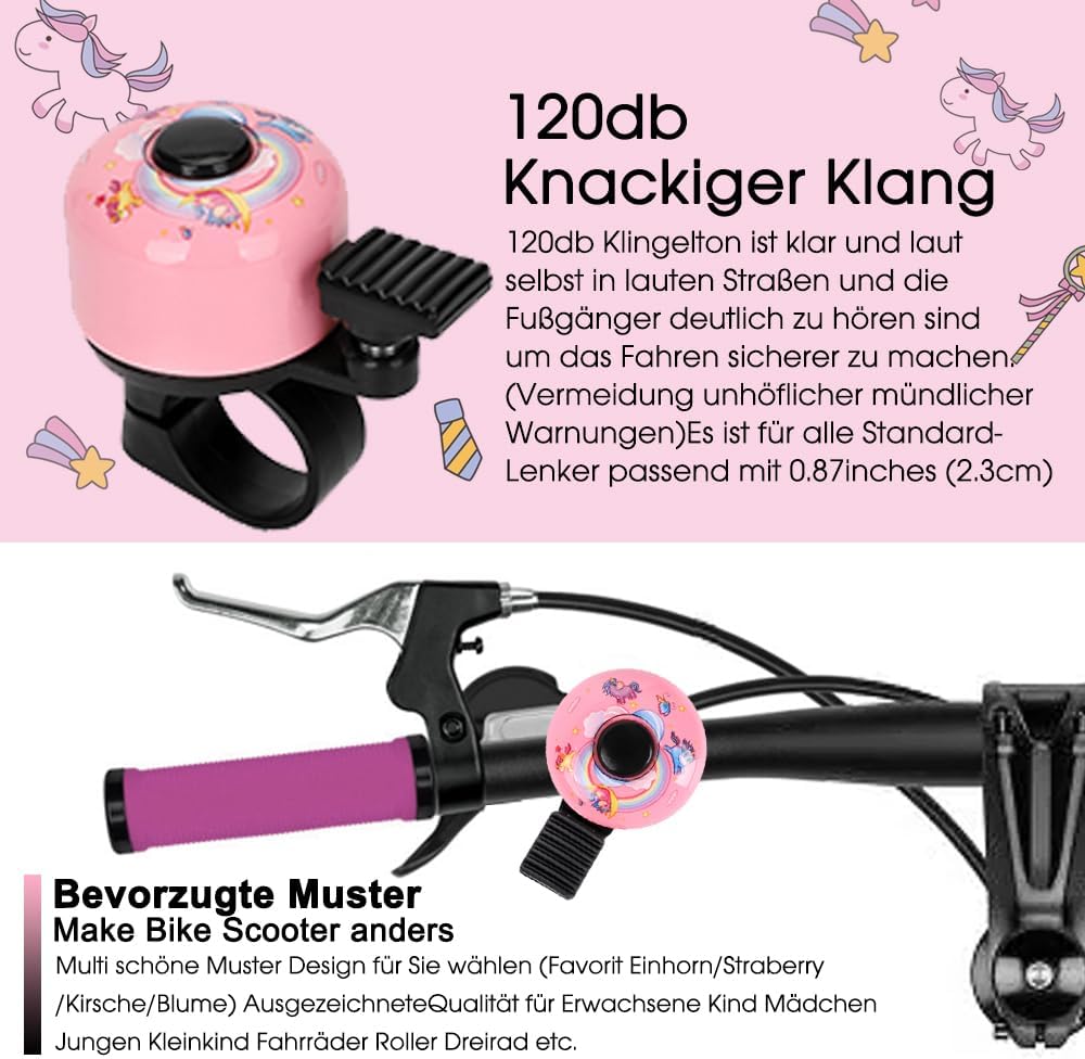 Detalle de Kinder-Fahrradklingel 120 dB – Mini-Glocke für Fahrrad, Roller & Laufrad (für Mädchen, Jungen & Erwachsene)