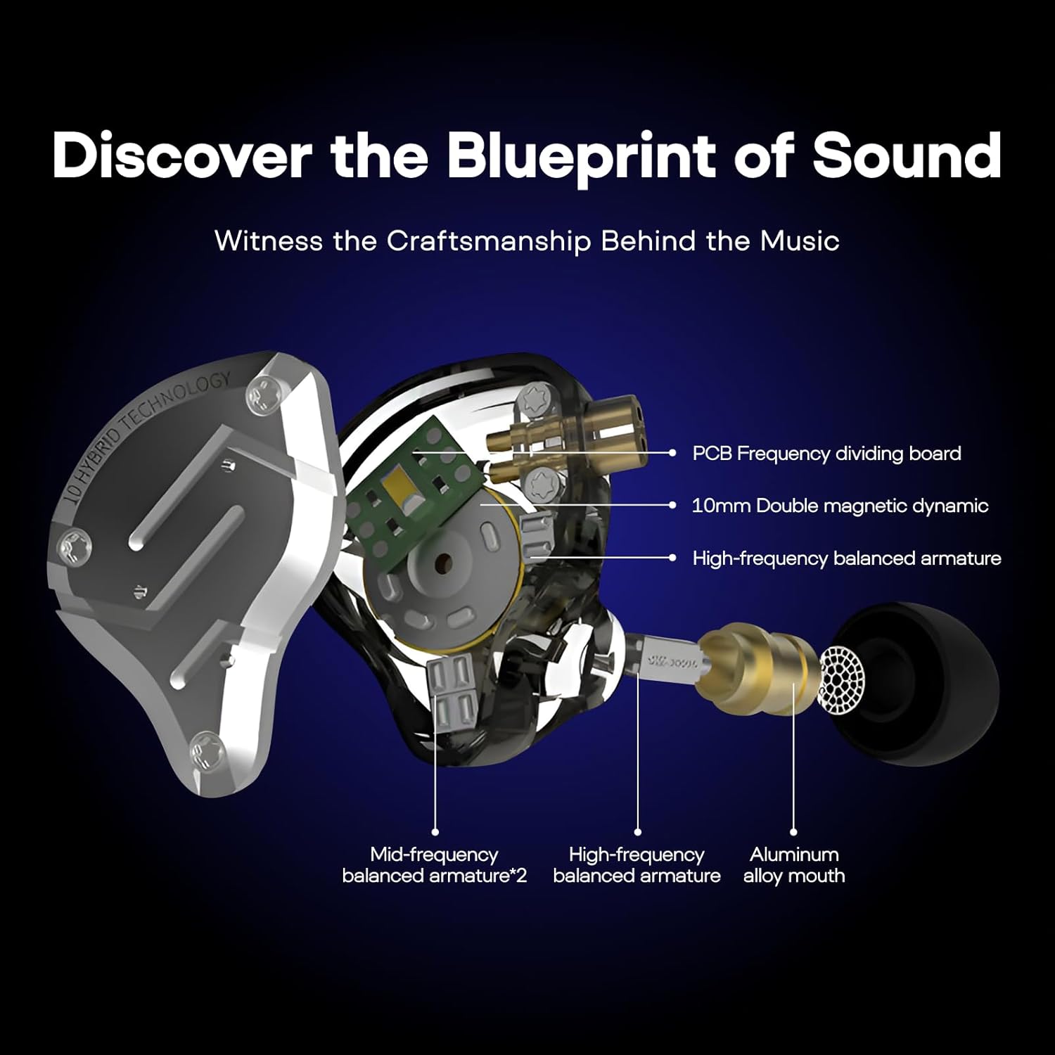 Detalle de Linsoul KZ ZS10 Pro – In-ear ibridi cablati 4BA+1DD con conchiglia in acciaio e cavo staccabile