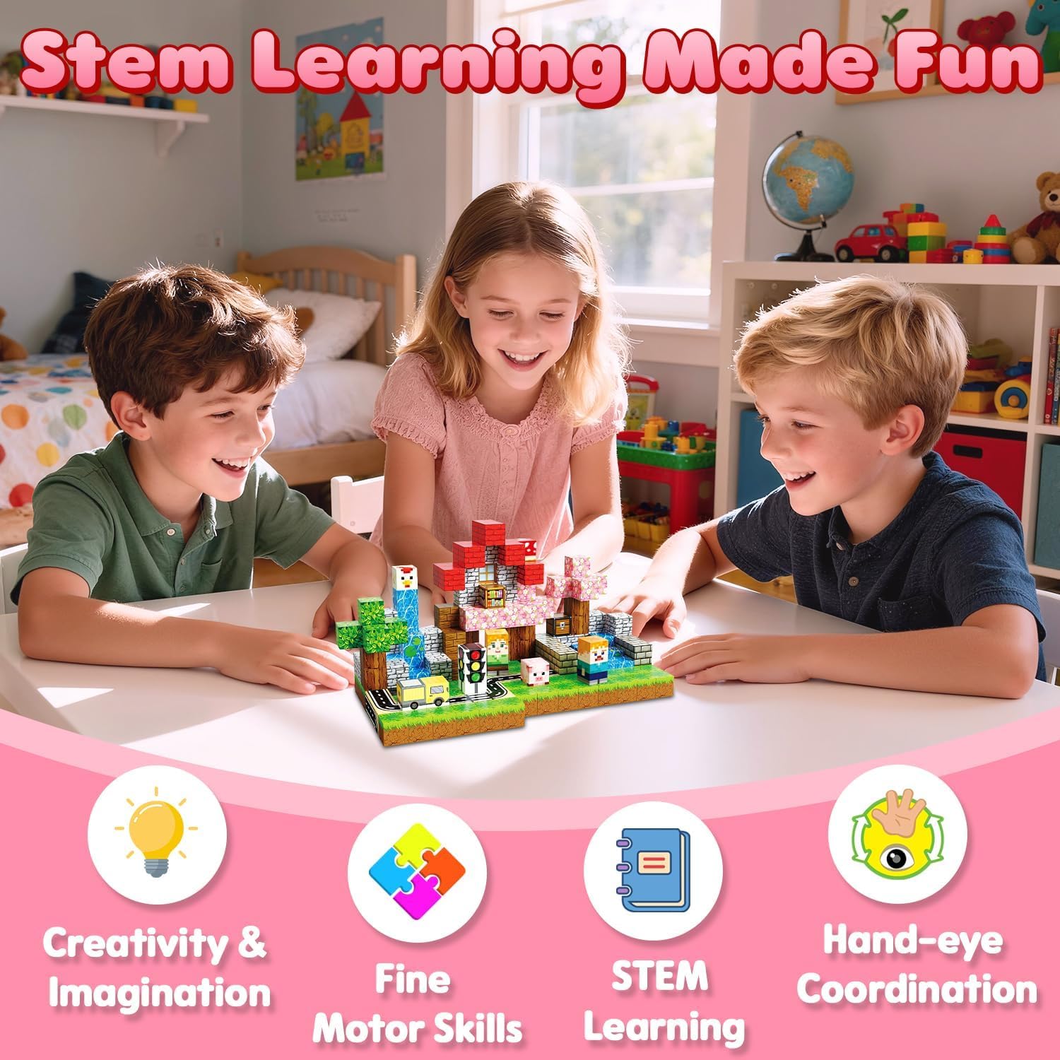 Detalle 2 de Magnetic Blocks 200PCS – Pink Sakura Traffic 0.8in for Kids 3+
