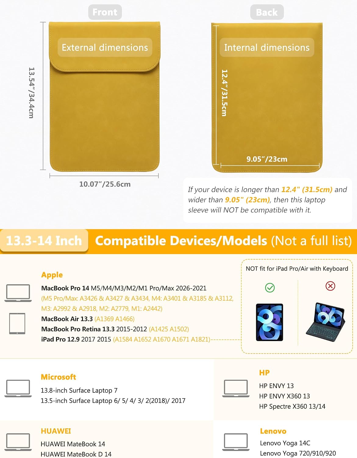 Thumbnail 5 de HYZUO Olive Yellow 13.3-14 Inch Laptop Sleeve Case for MacBook Pro & more